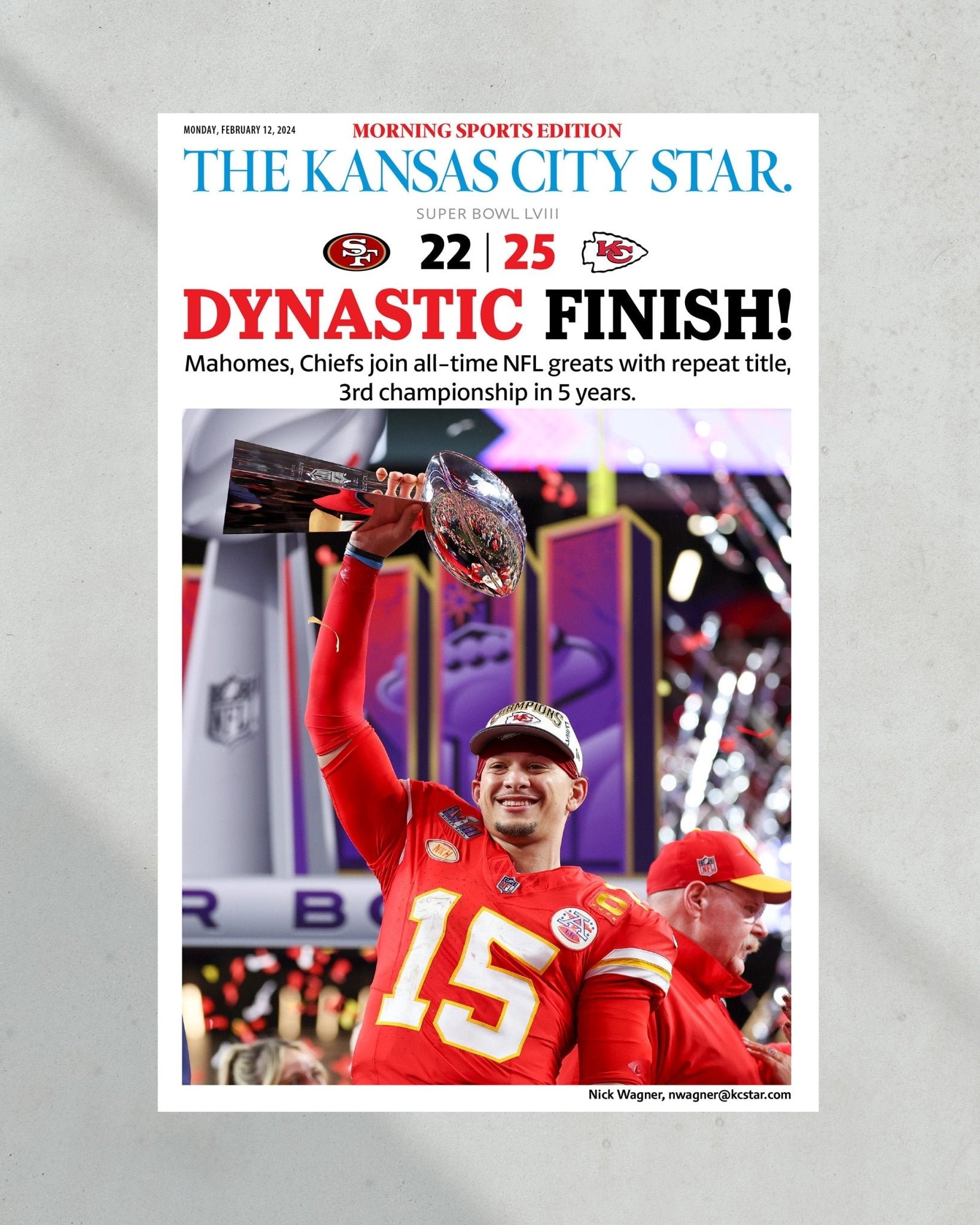2024 Kansas City Chiefs Super Bowl LVIII Champions 'DYNASTIC FINISH' Framed Print - Title Game Frames