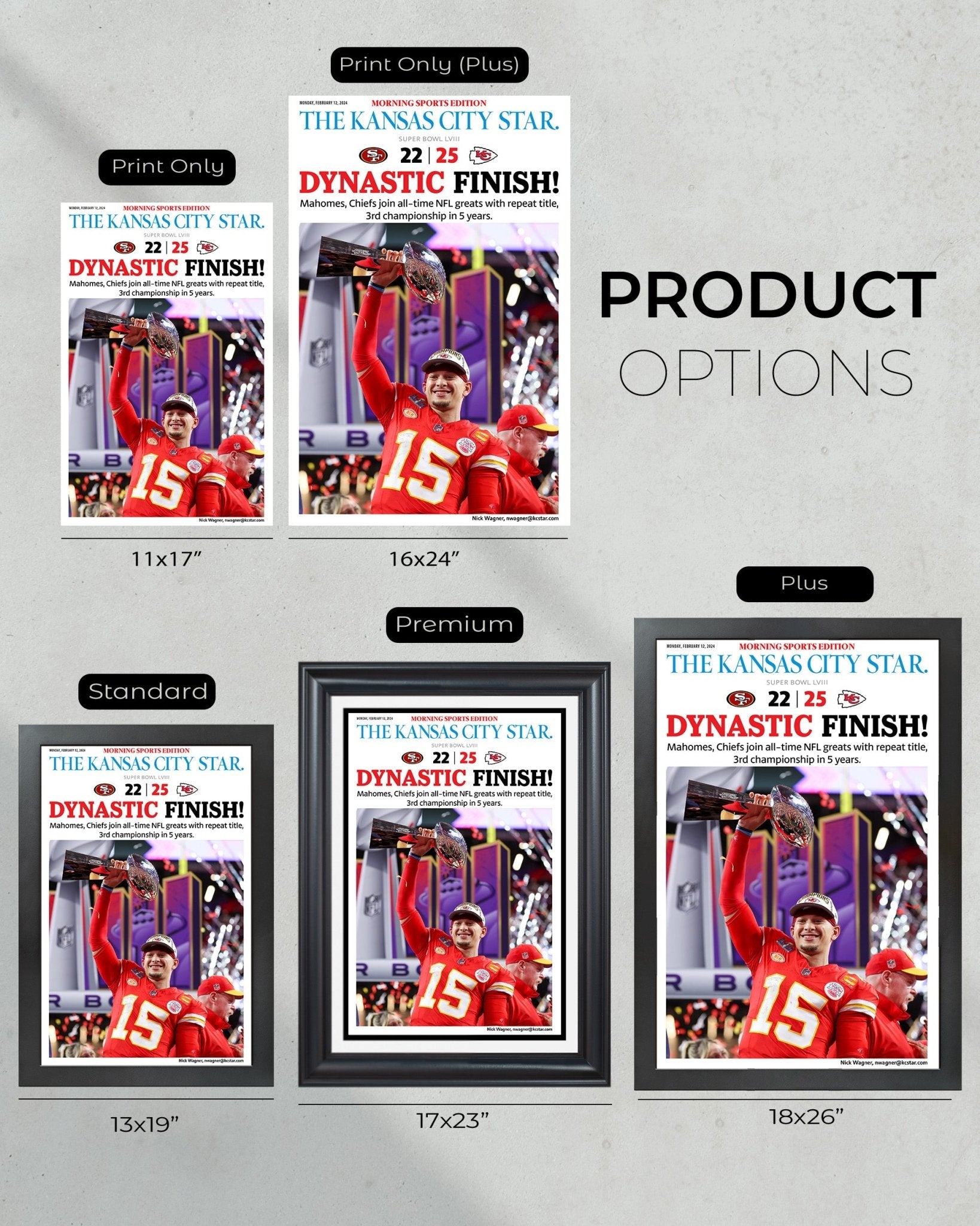 2024 Kansas City Chiefs Super Bowl LVIII Champions 'DYNASTIC FINISH' Framed Print - Title Game Frames