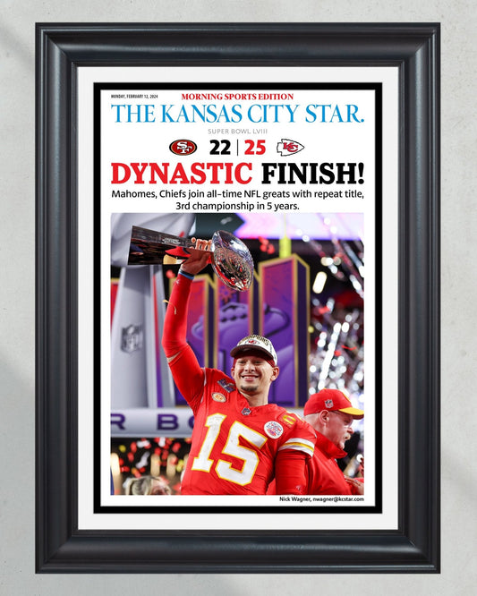 2024 Kansas City Chiefs Super Bowl LVIII Champions 'DYNASTIC FINISH' Framed Print - Title Game Frames