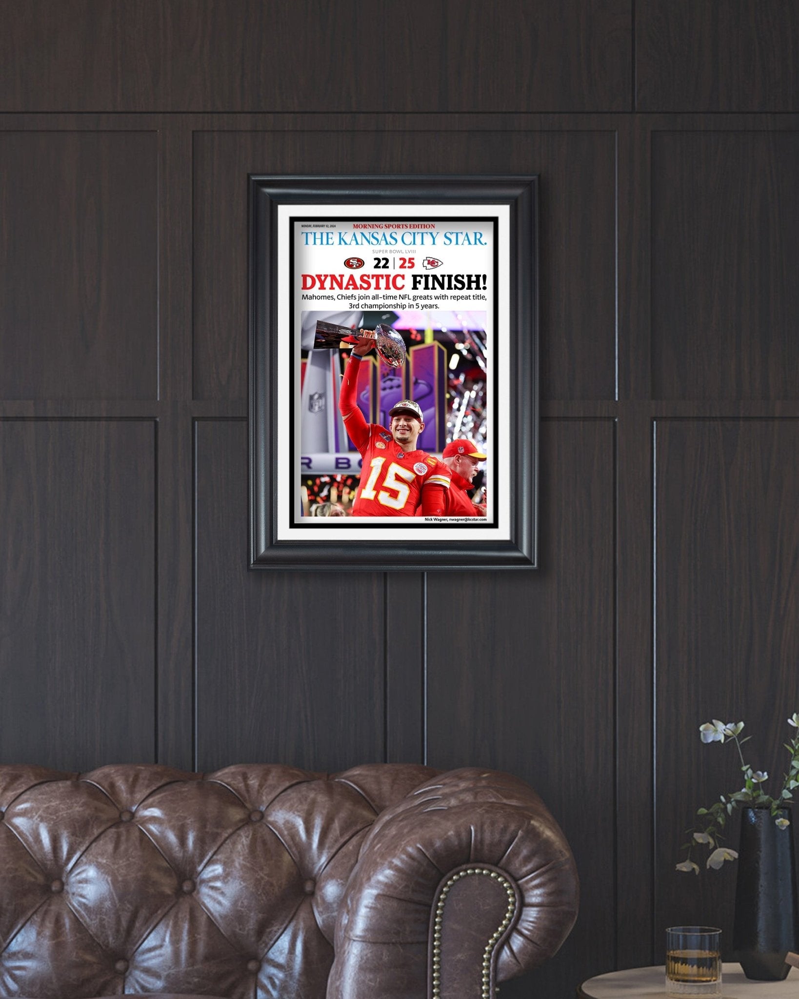 2024 Kansas City Chiefs Super Bowl LVIII Champions 'DYNASTIC FINISH' Framed Print - Title Game Frames