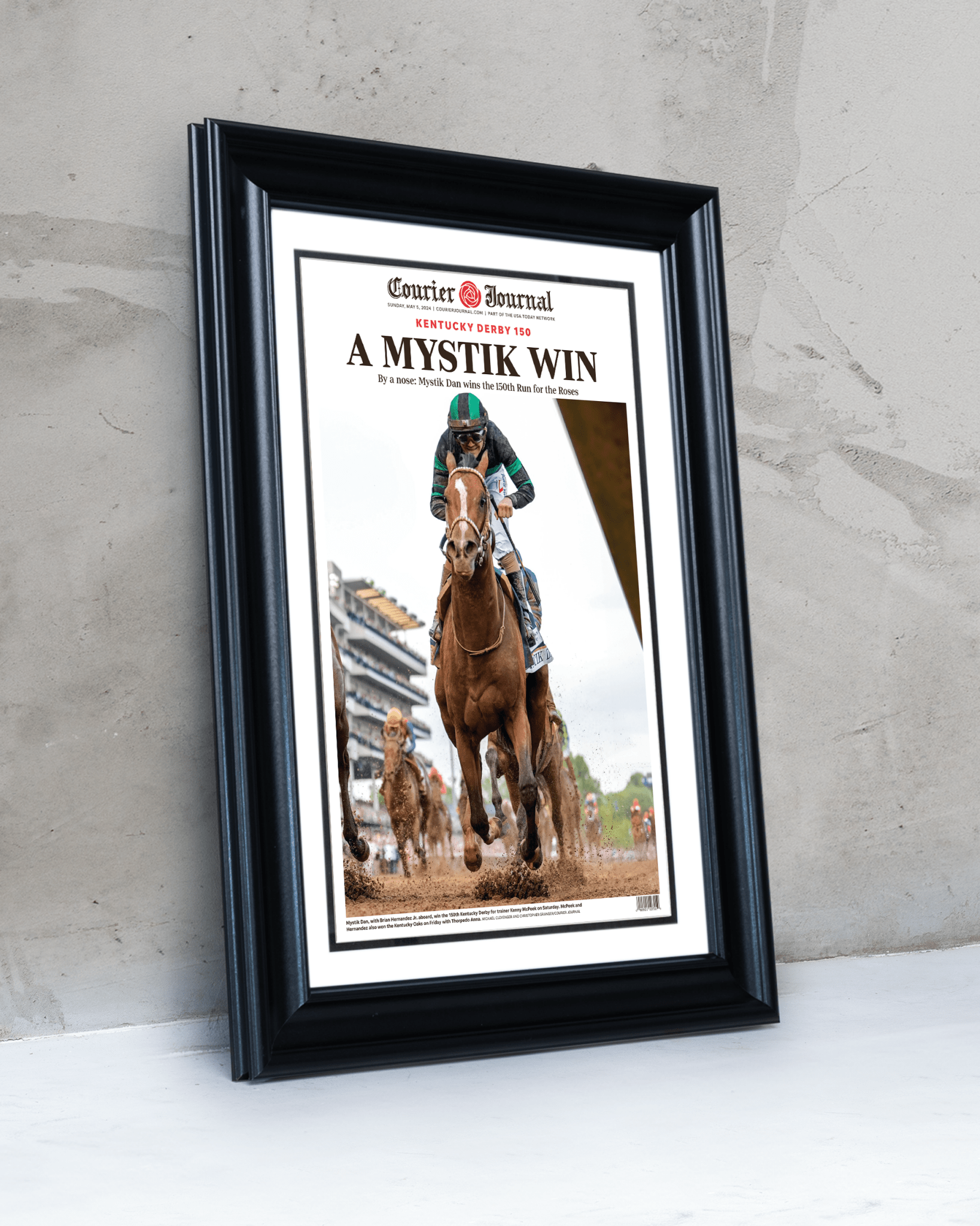 2024 Kentucky Derby Champion - Mystik Dan 'A MYSTIK WIN' | Framed Newspaper - TitleGameFrames.com