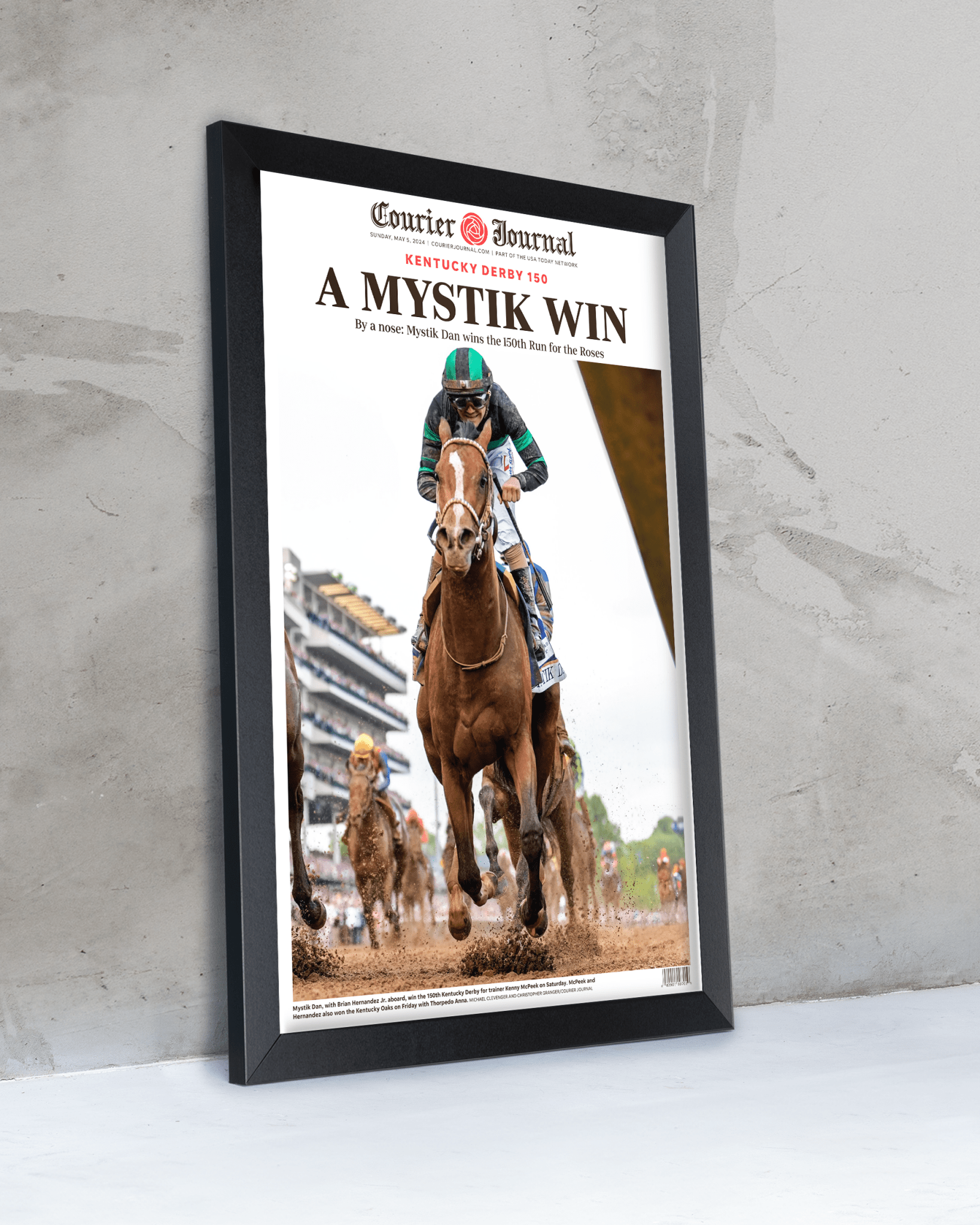 2024 Kentucky Derby Champion - Mystik Dan 'A MYSTIK WIN' | Framed Newspaper - TitleGameFrames.com