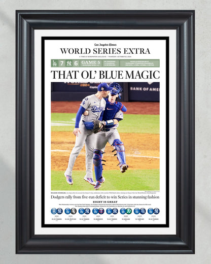2024 LA Dodgers World Series Champions "BLUE MAGIC" Framed Newspaper - TitleGameFrames.com