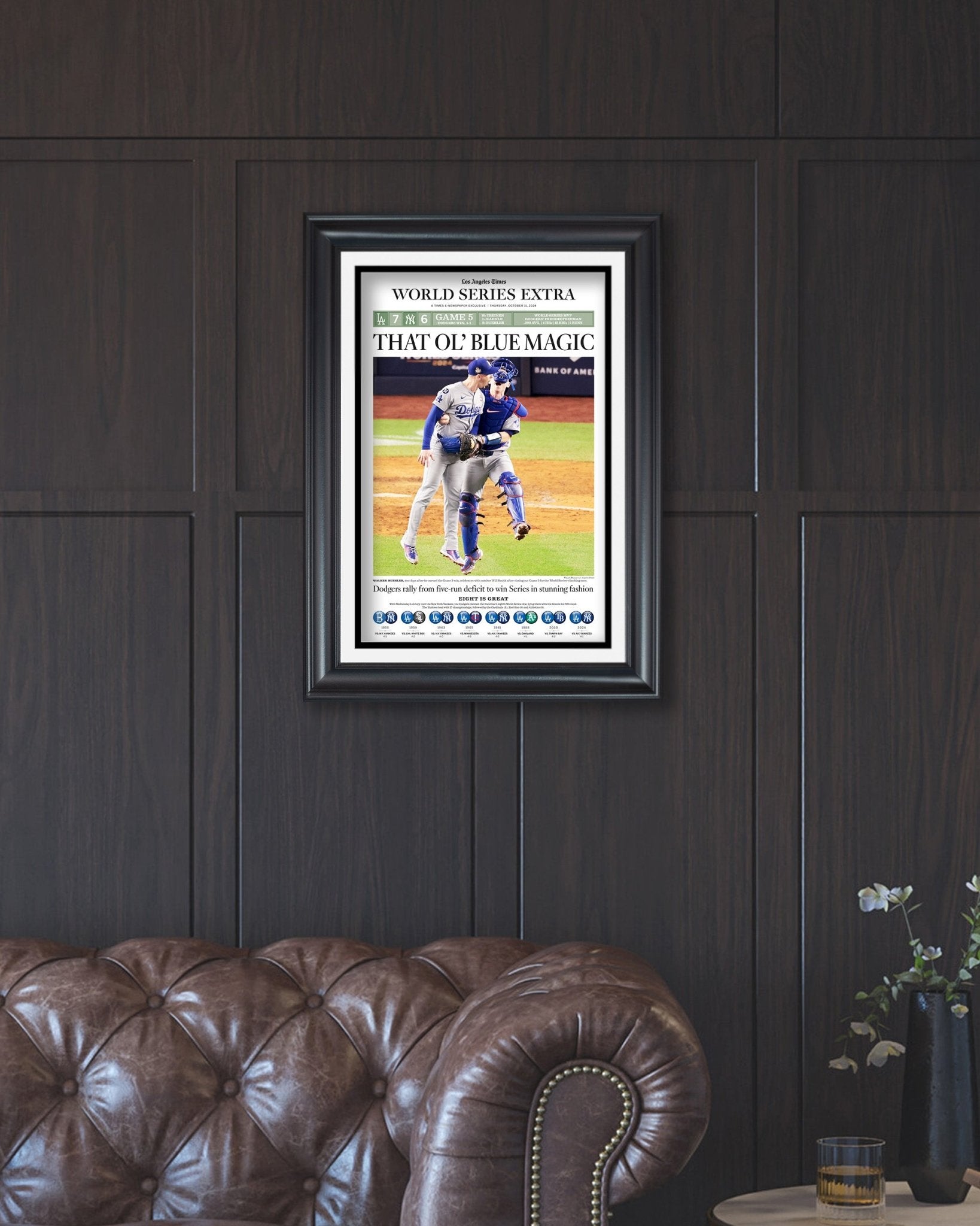2024 LA Dodgers World Series Champions "BLUE MAGIC" Framed Newspaper - TitleGameFrames.com
