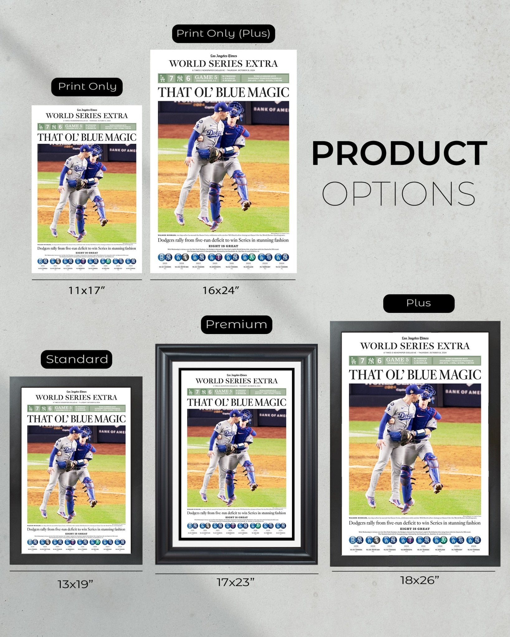 2024 LA Dodgers World Series Champions "BLUE MAGIC" Framed Newspaper - TitleGameFrames.com