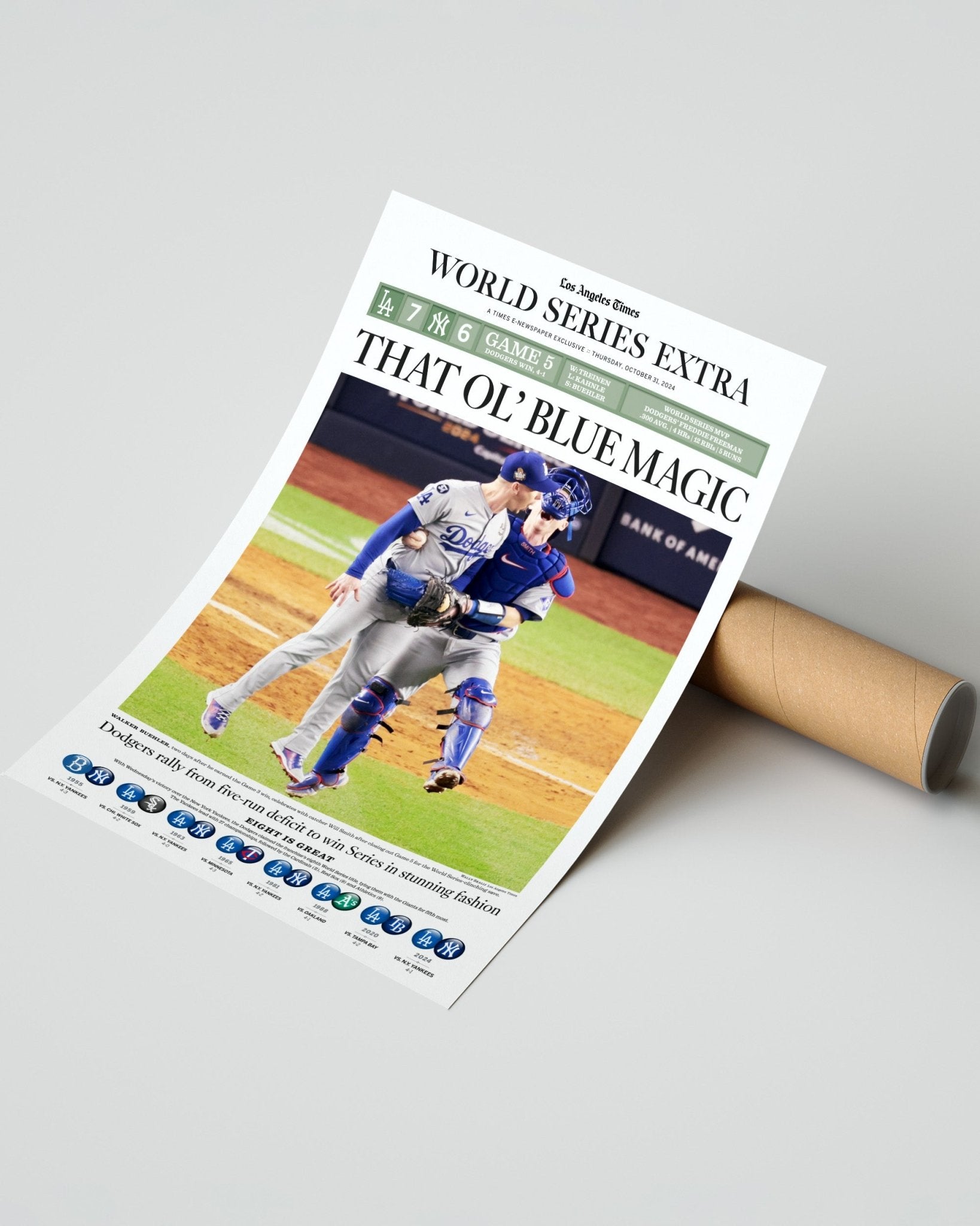 2024 LA Dodgers World Series Champions "BLUE MAGIC" Framed Newspaper - TitleGameFrames.com