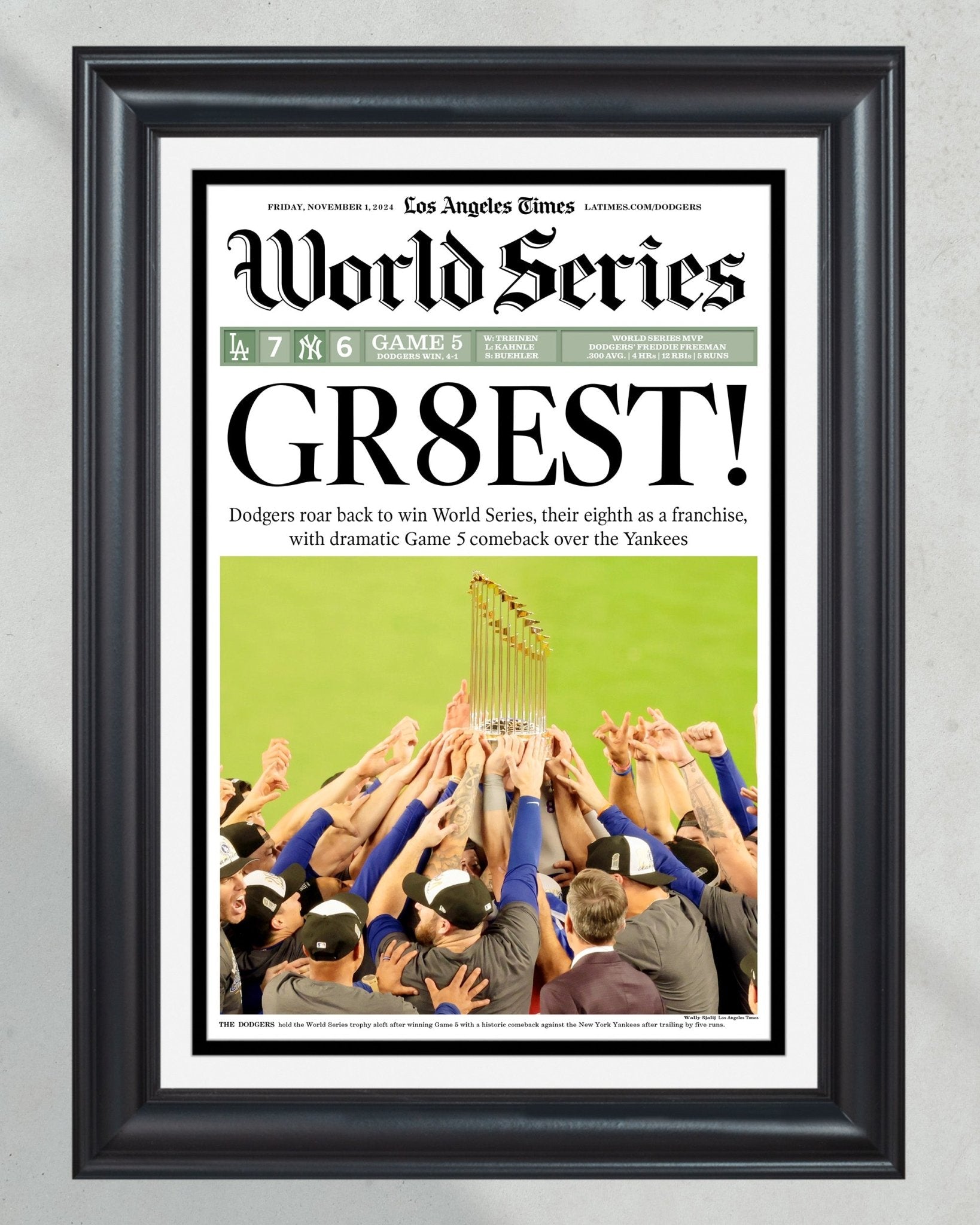 2024 LA Dodgers World Series Champions "GR8EST" Framed Newspaper - TitleGameFrames.com