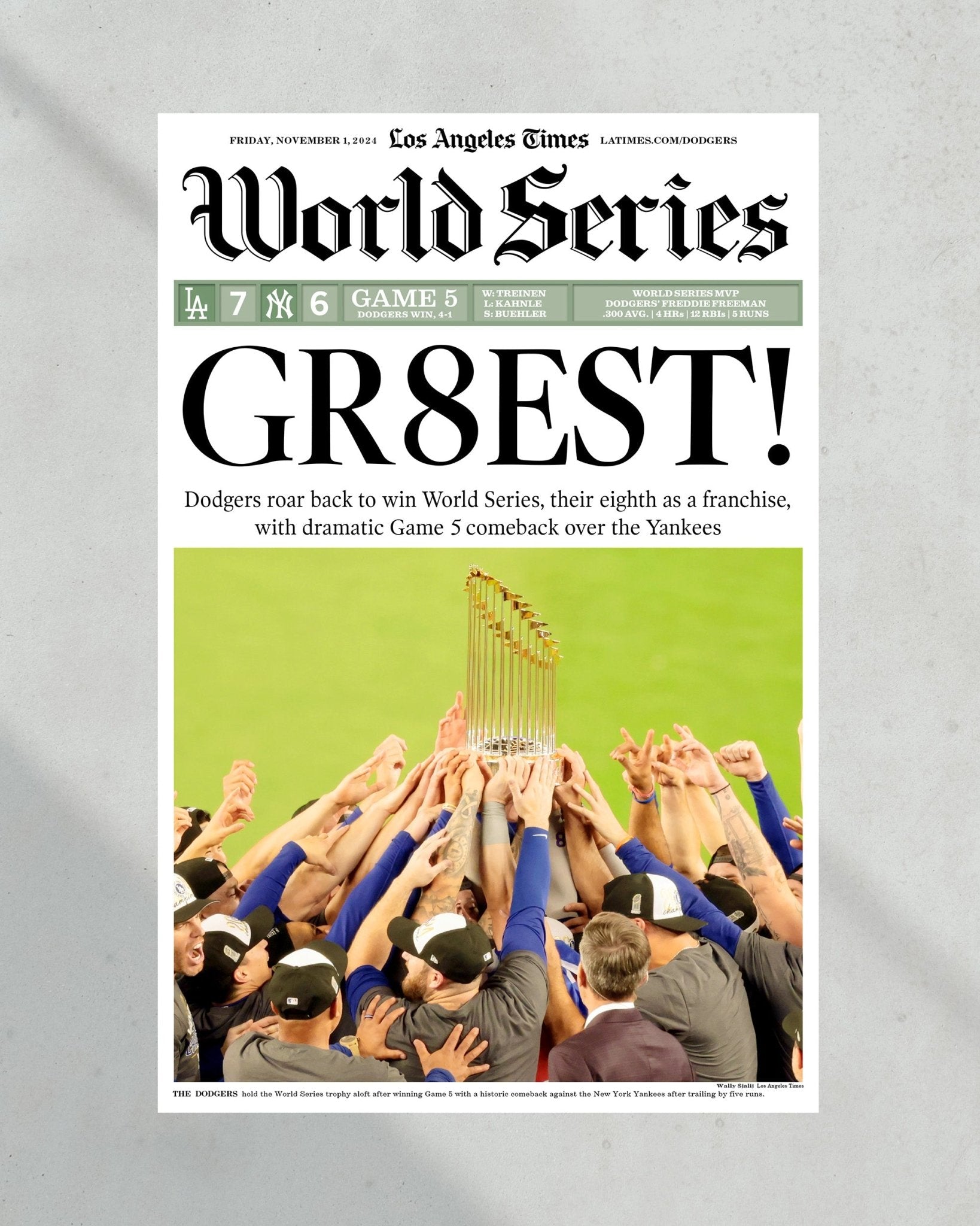 2024 LA Dodgers World Series Champions "GR8EST" Framed Newspaper - TitleGameFrames.com