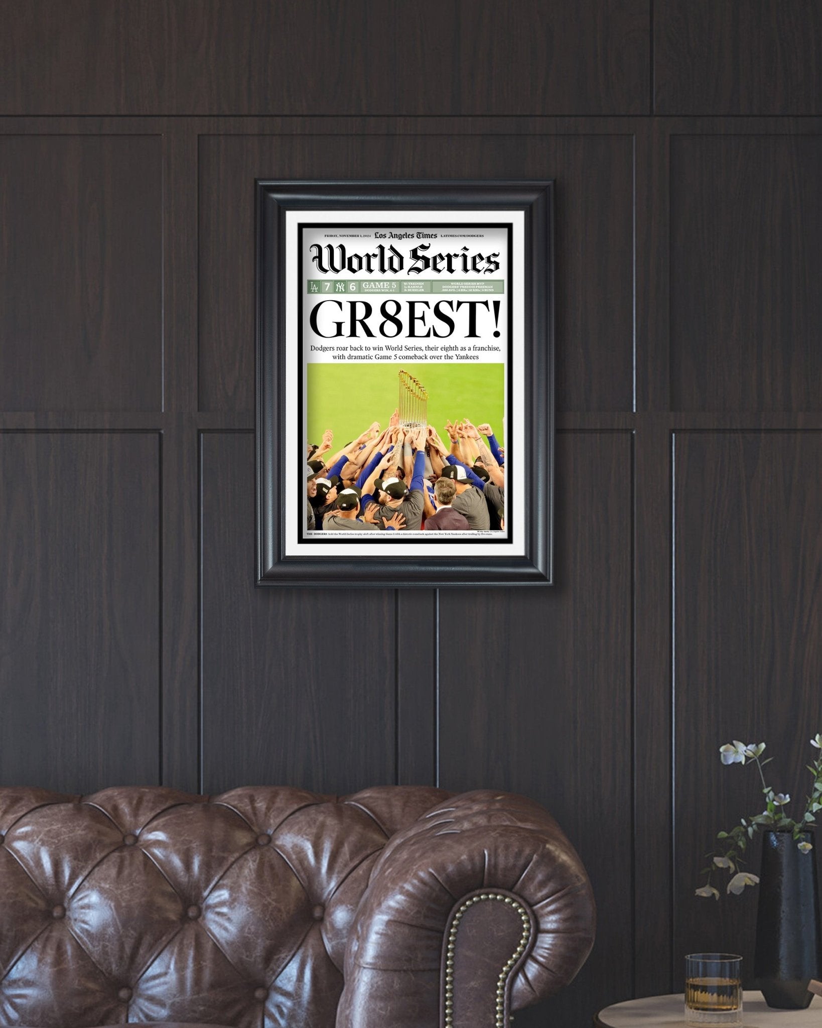 2024 LA Dodgers World Series Champions "GR8EST" Framed Newspaper - TitleGameFrames.com