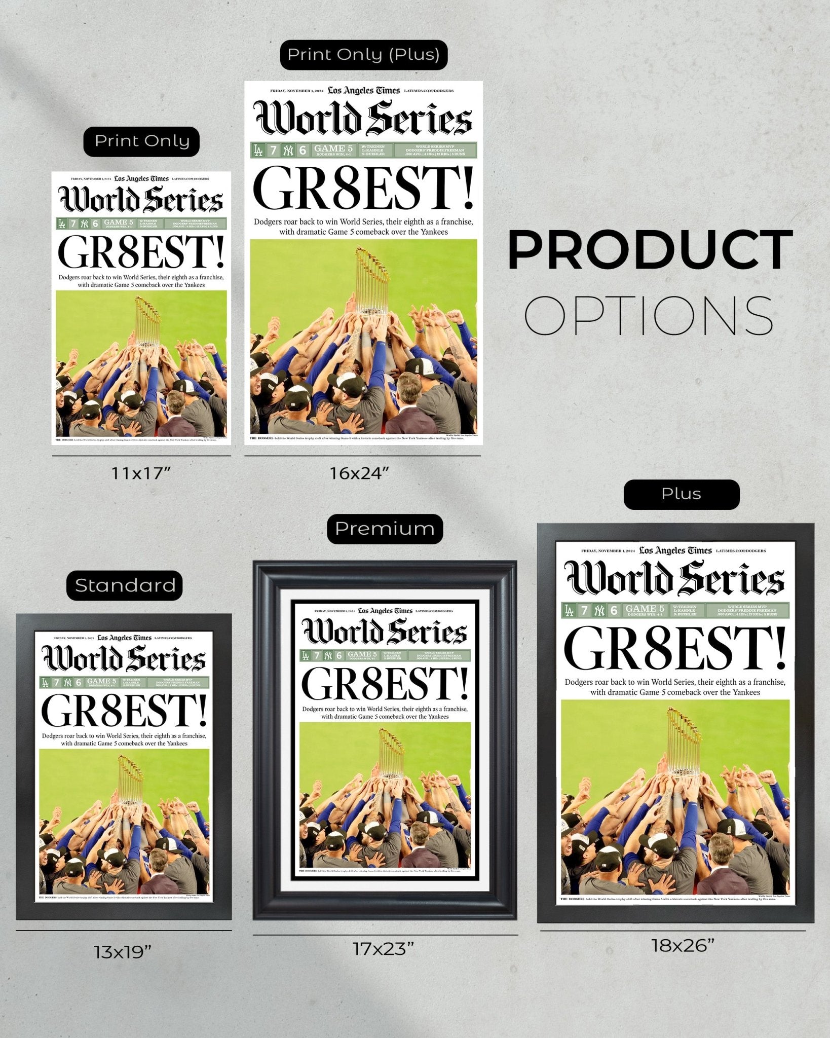 2024 LA Dodgers World Series Champions "GR8EST" Framed Newspaper - TitleGameFrames.com