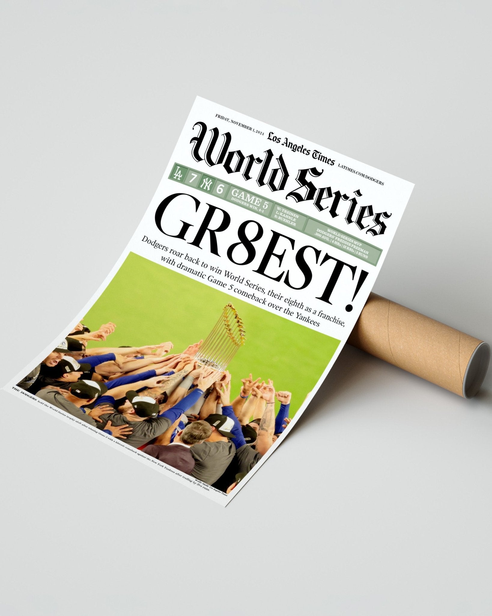 2024 LA Dodgers World Series Champions "GR8EST" Framed Newspaper - TitleGameFrames.com