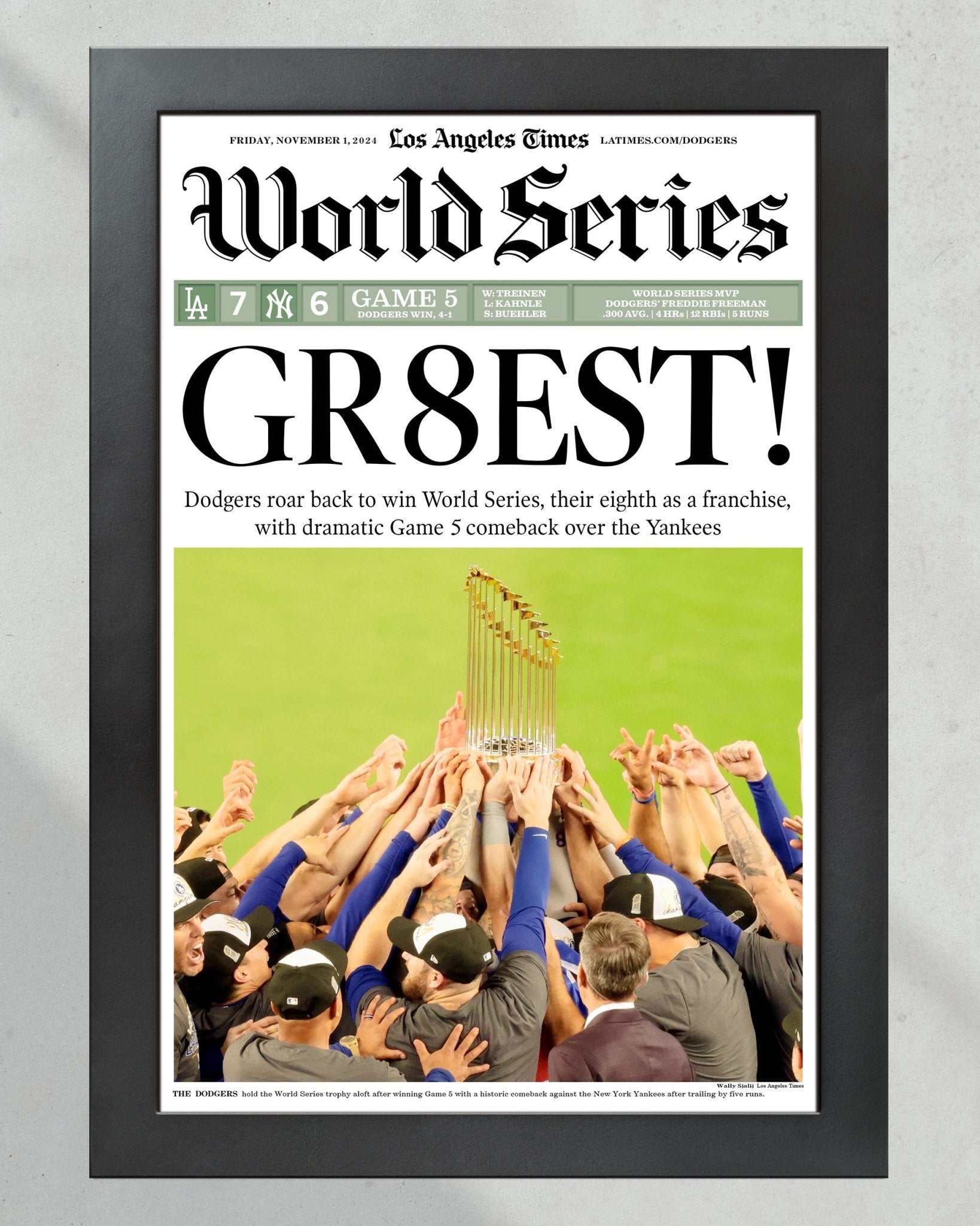 2024 LA Dodgers World Series Champions "GR8EST" Framed Newspaper - TitleGameFrames.com
