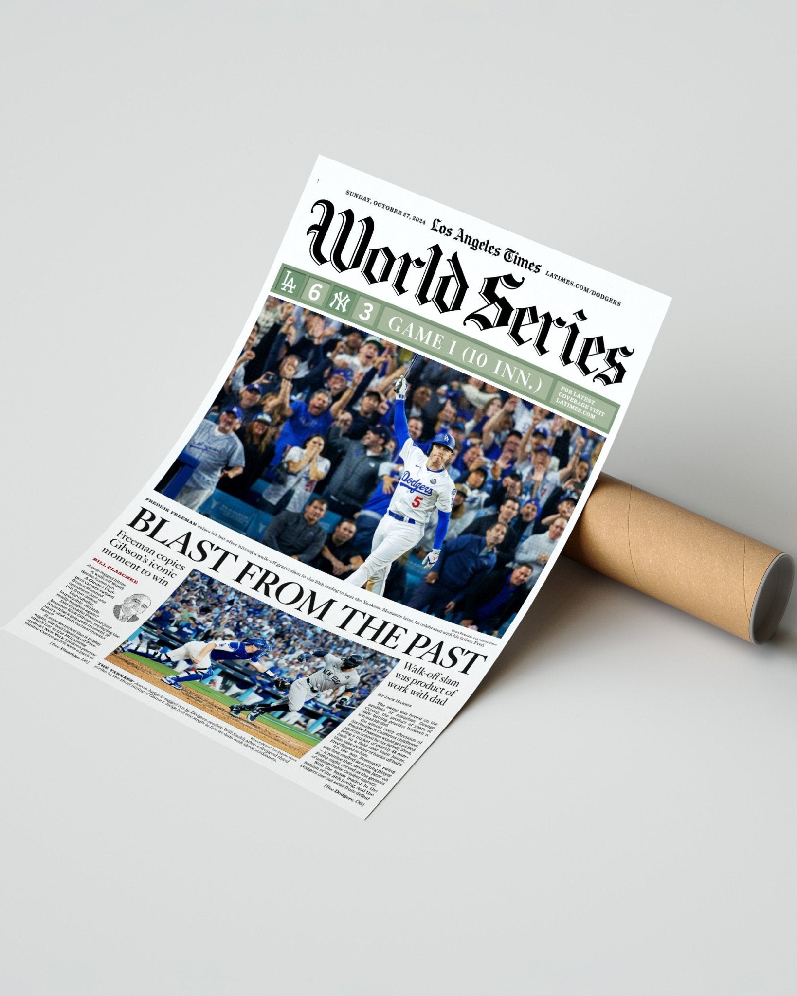 2024 LA Dodgers World Series Game 1"Blast from the Past" Freddie Freeman MVP Newspaper - TitleGameFrames.com