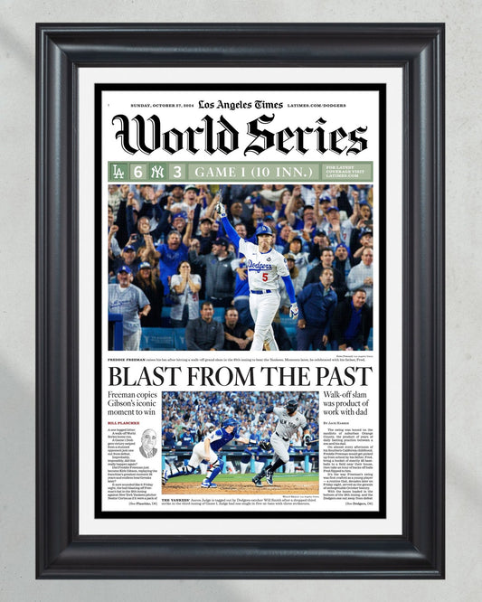 2024 LA Dodgers World Series Game 1"Blast from the Past" Freddie Freeman MVP Newspaper - TitleGameFrames.com