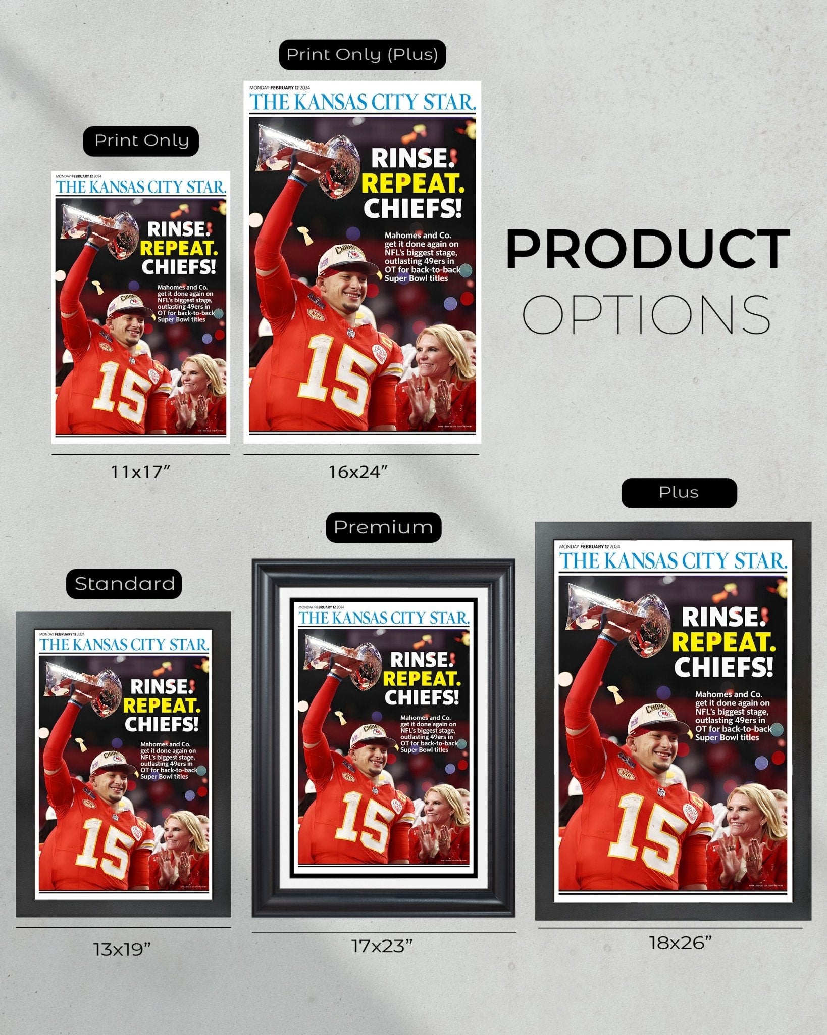 2024 Mahomes Leads Chiefs to Super Bowl LVIII Glory: Framed Newspaper - TitleGameFrames.com