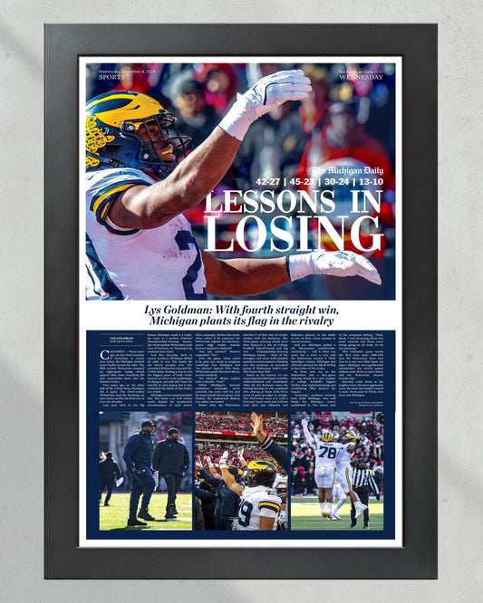 2024 Michigan Defeats Ohio State - 'Lessons in Learning' Michigan Daily Framed Newspaper - Title Game Frames