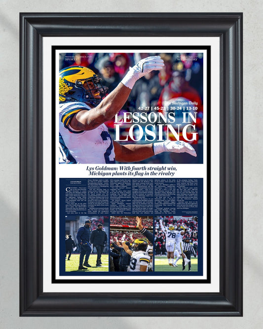 2024 Michigan Defeats Ohio State - 'Lessons in Learning' Michigan Daily Framed Newspaper - Title Game Frames