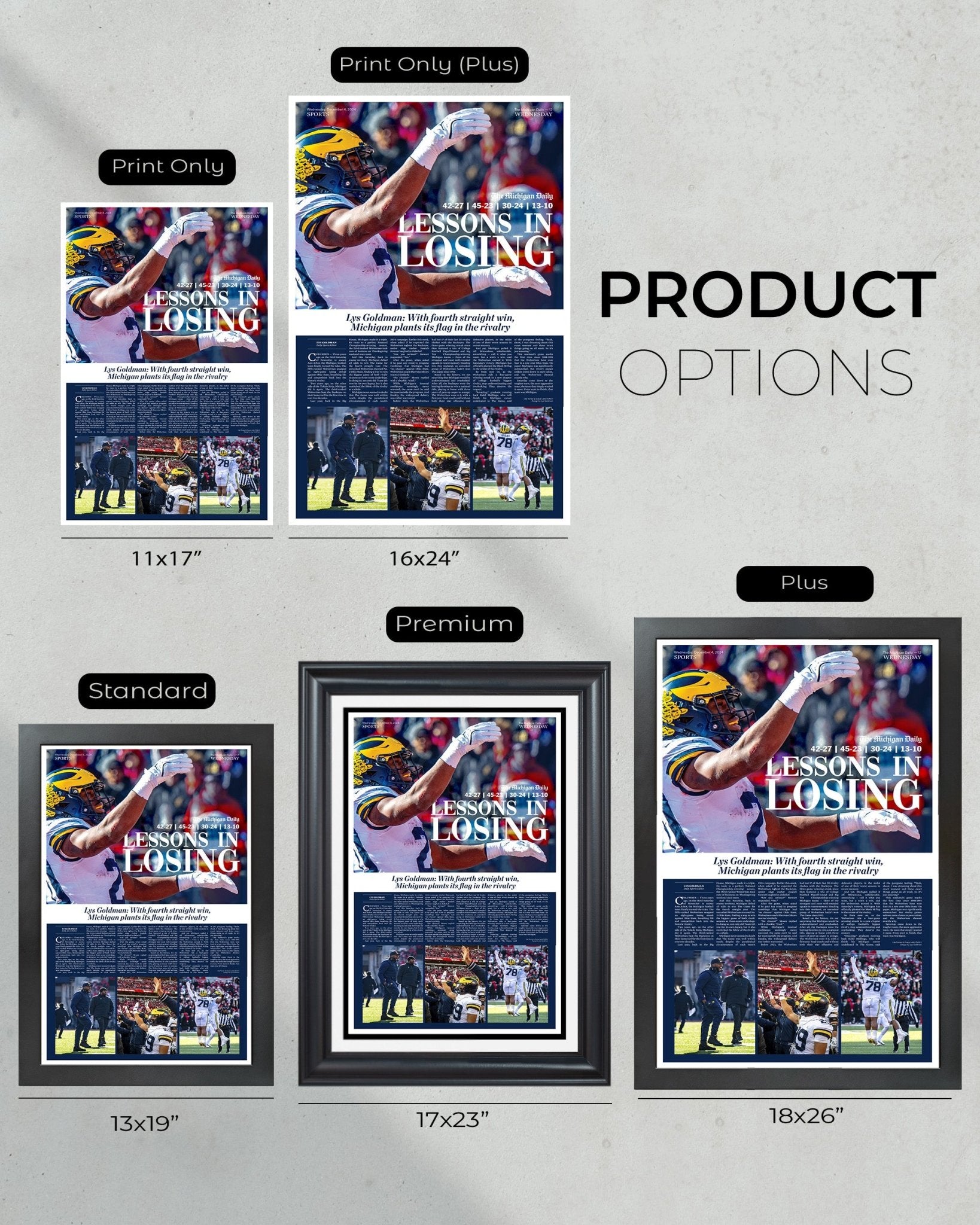 2024 Michigan Defeats Ohio State - 'Lessons in Learning' Michigan Daily Framed Newspaper - Title Game Frames