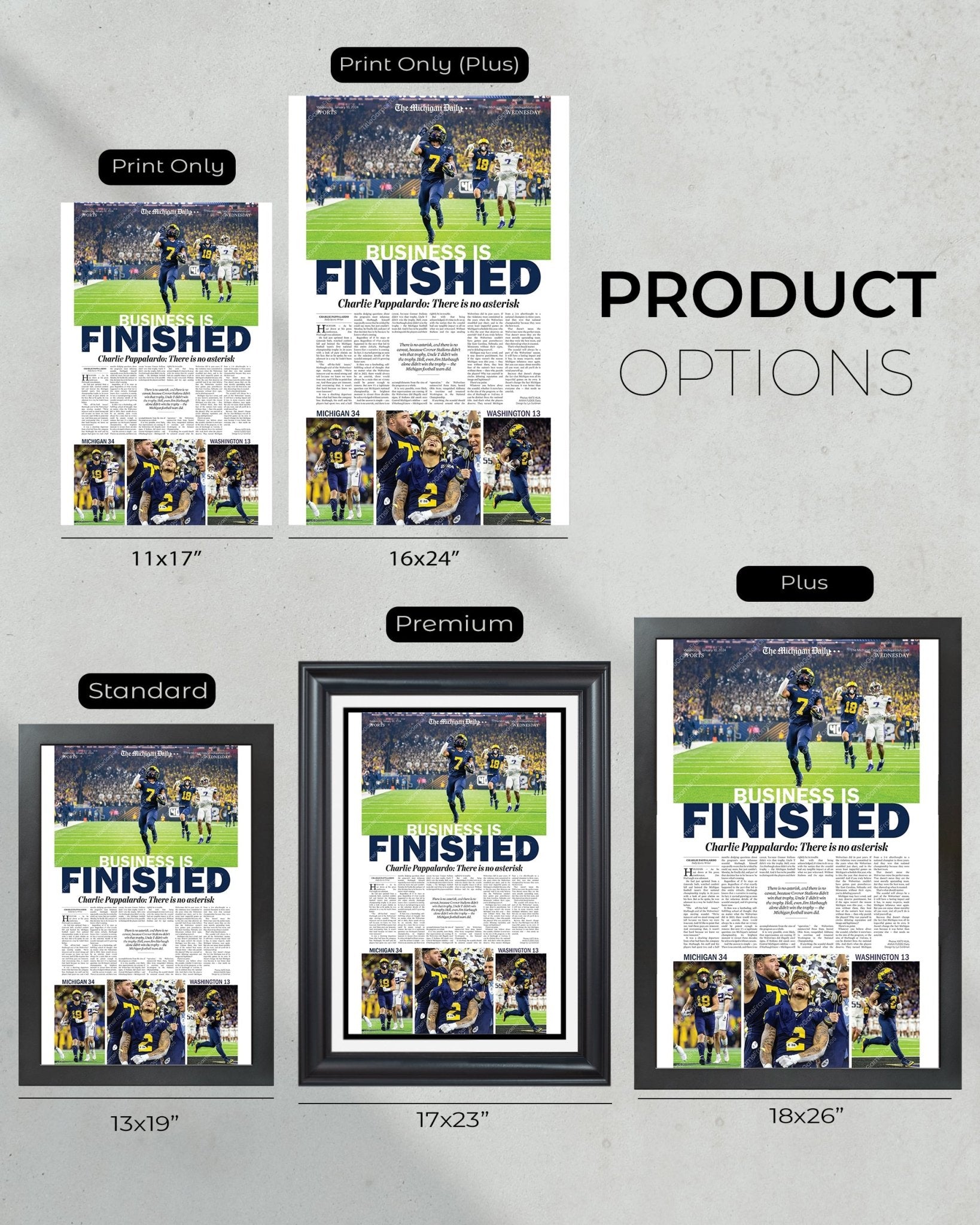 2024 Michigan Wolverines Champions - 'BUSINESS IS FINISHED' - Michigan Daily Framed Print - Title Game Frames