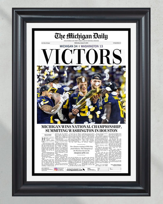 2024 Michigan Wolverines National Championship 'VICTORS' - Michigan Daily Framed Print - Title Game Frames