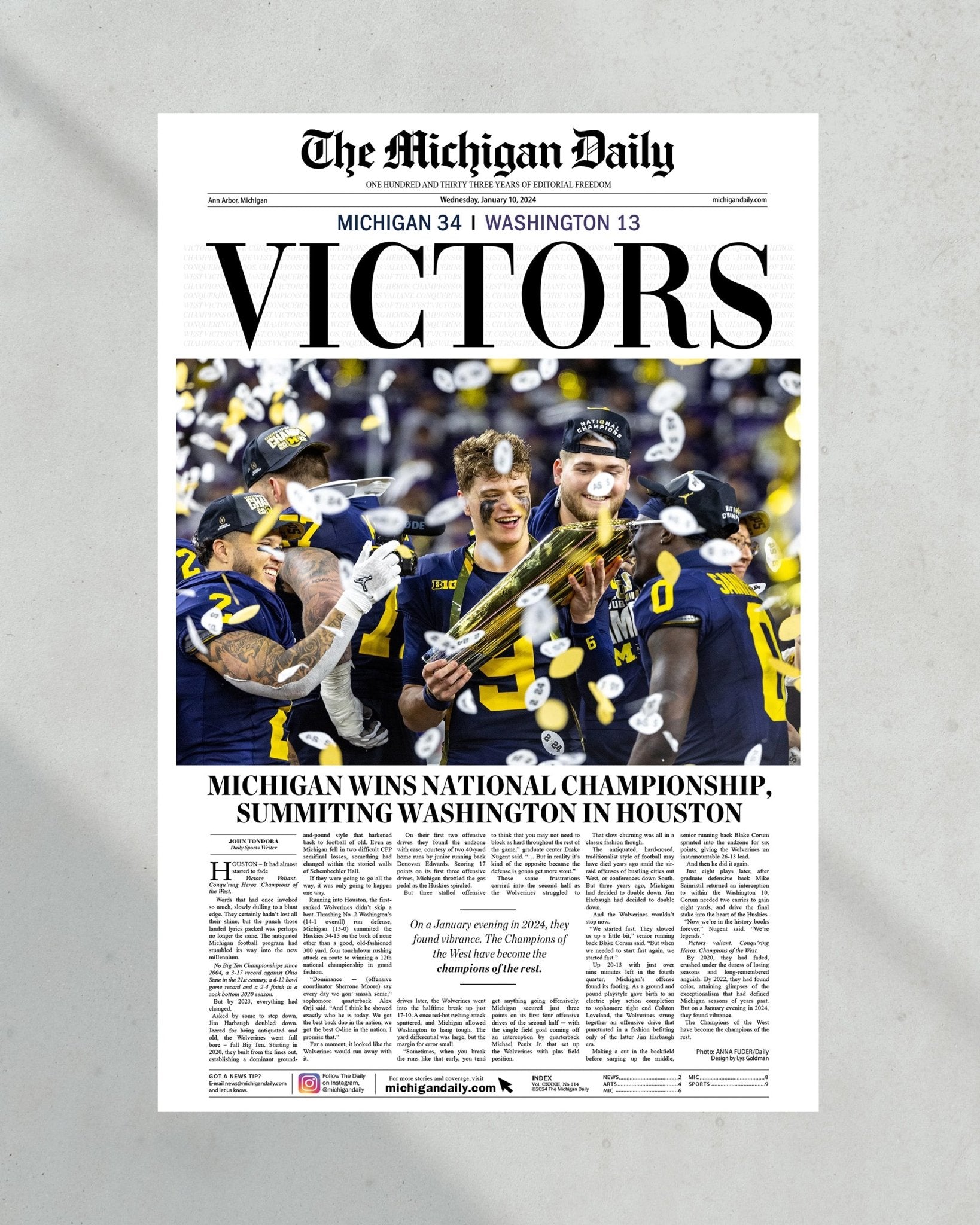 2024 Michigan Wolverines National Championship 'VICTORS' - Michigan Daily Framed Print - Title Game Frames