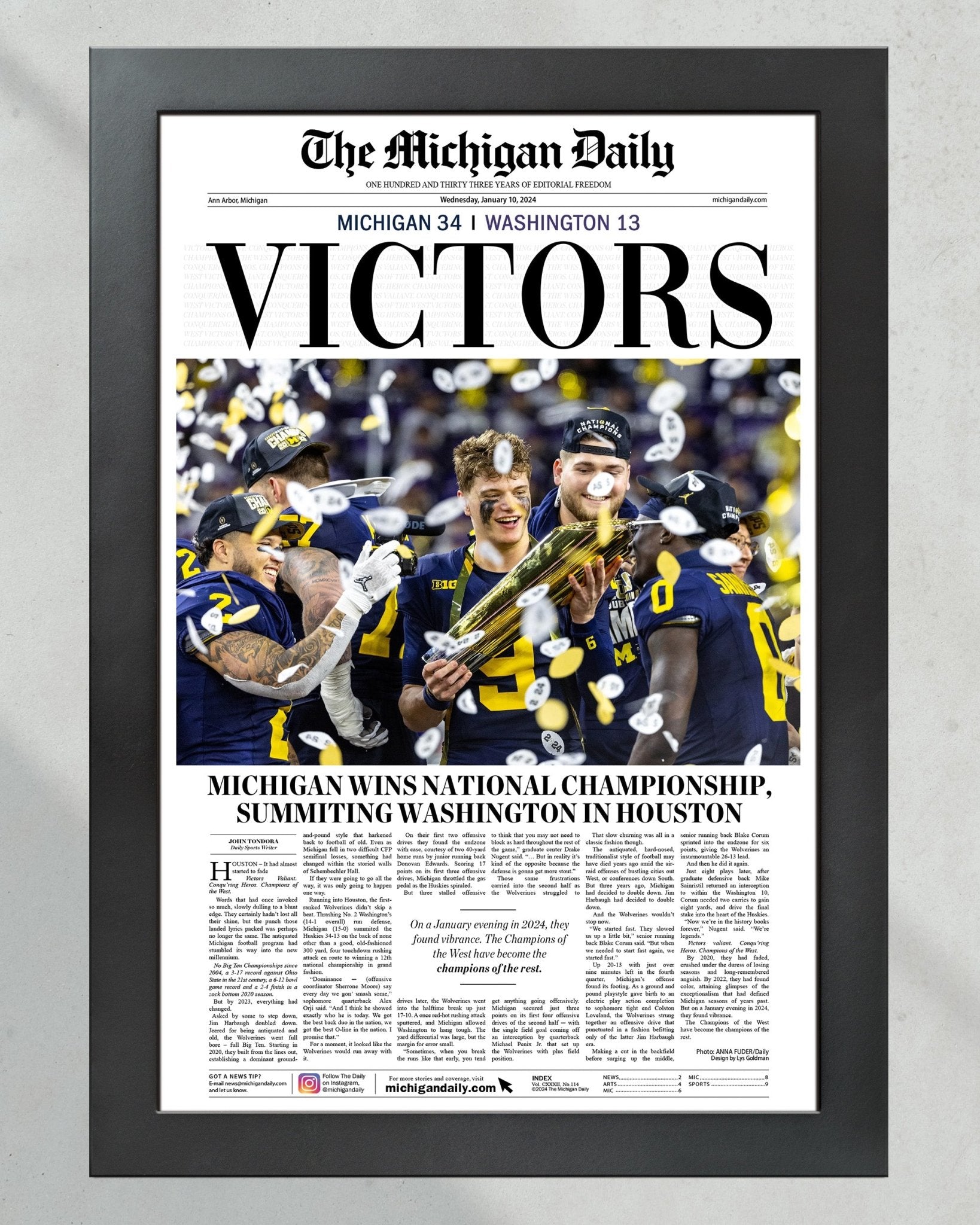 2024 Michigan Wolverines National Championship 'VICTORS' - Michigan Daily Framed Print - Title Game Frames