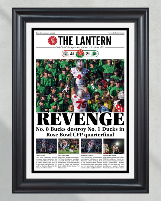 2024 Ohio State Beats Oregon in CFP Quarterfinal "Revenge" The Lantern Framed Newspaper - Title Game Frames