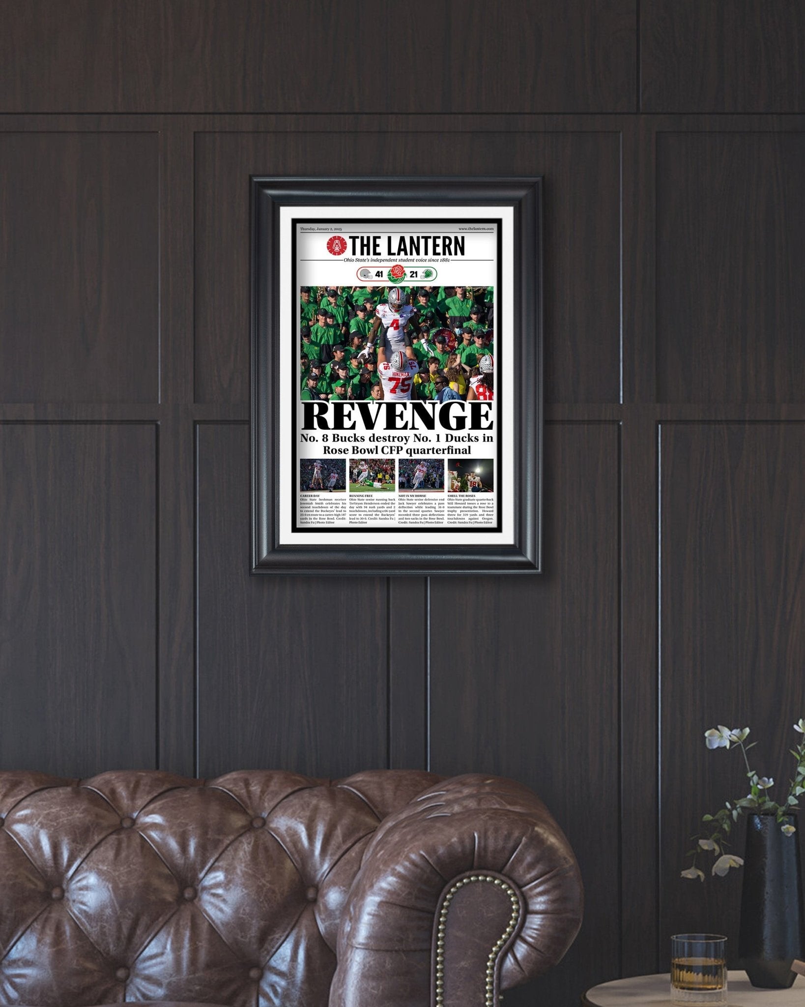 2024 Ohio State Beats Oregon in CFP Quarterfinal "Revenge" The Lantern Framed Newspaper - Title Game Frames
