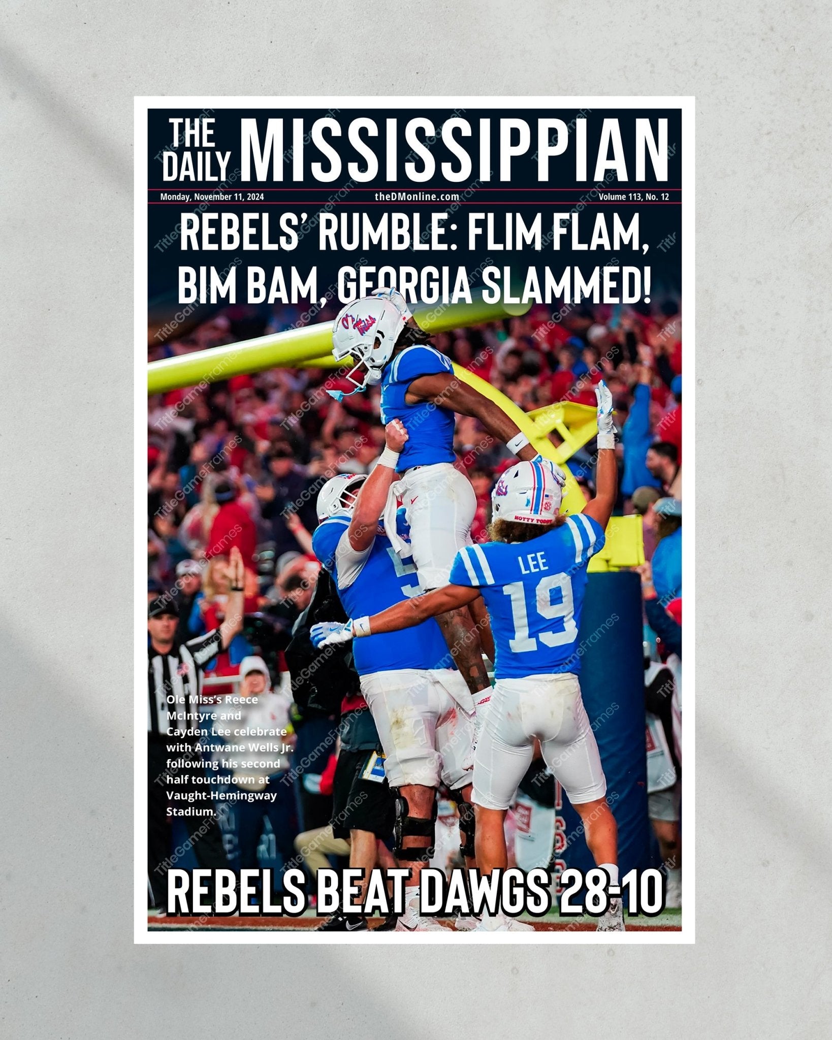 2024 Ole Miss vs. Georgia Upset - Rebels' Rumble Framed Newspaper | Collectible - Title Game Frames