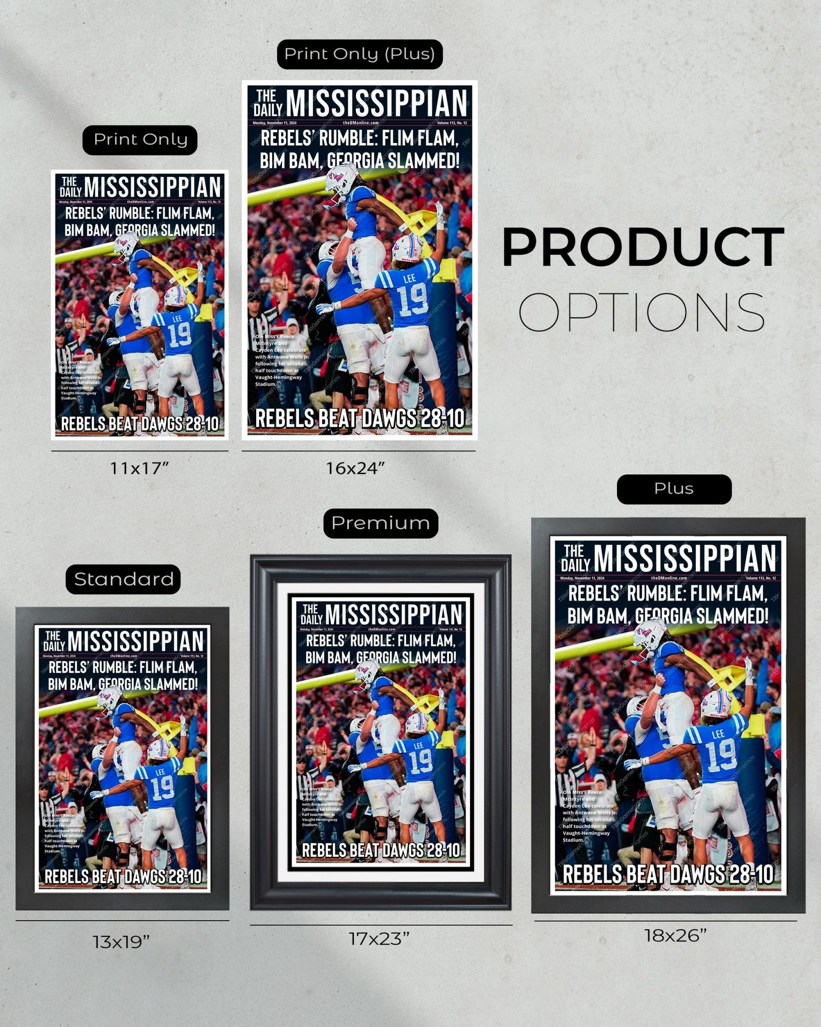 2024 Ole Miss vs. Georgia Upset - Rebels' Rumble Framed Newspaper | Collectible - Title Game Frames