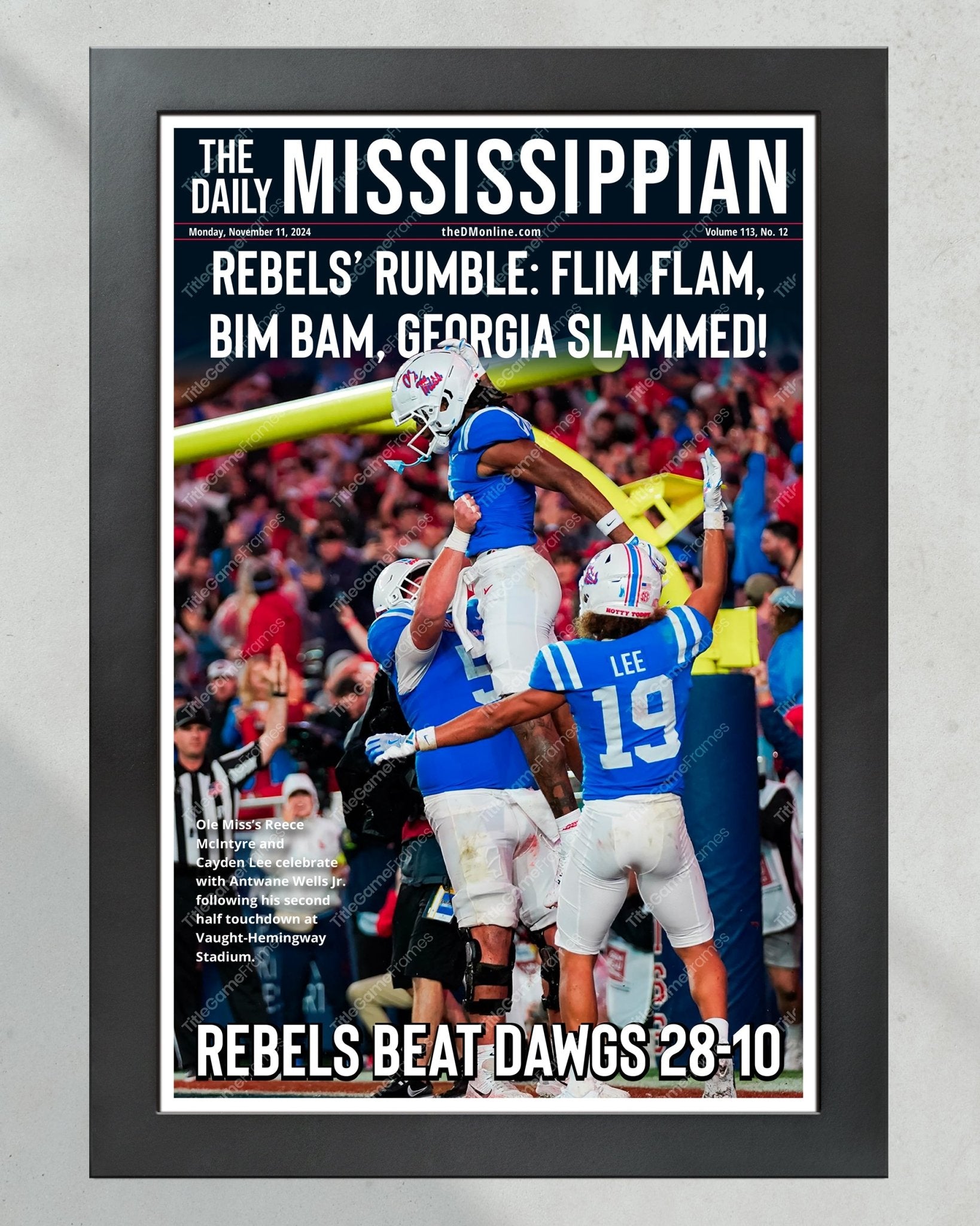 2024 Ole Miss vs. Georgia Upset - Rebels' Rumble Framed Newspaper | Collectible - Title Game Frames