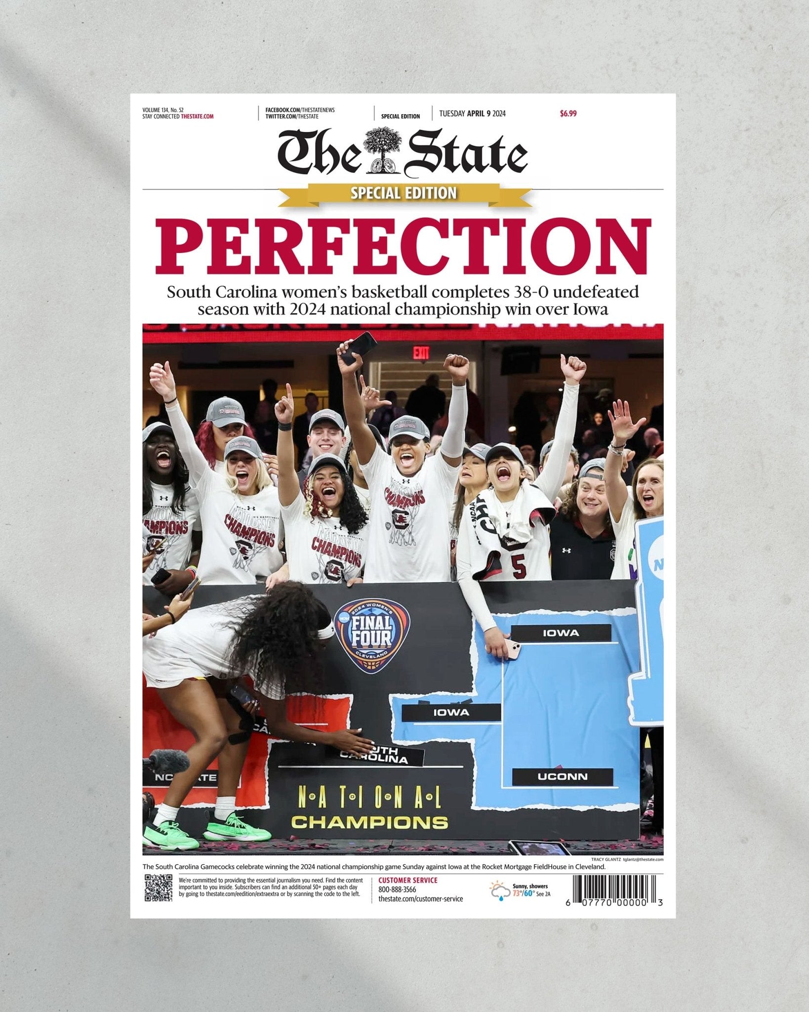 2024 South Carolina Gamecocks Women's Basketball Champions Framed Newspaper - "PERFECTION" - Title Game Frames