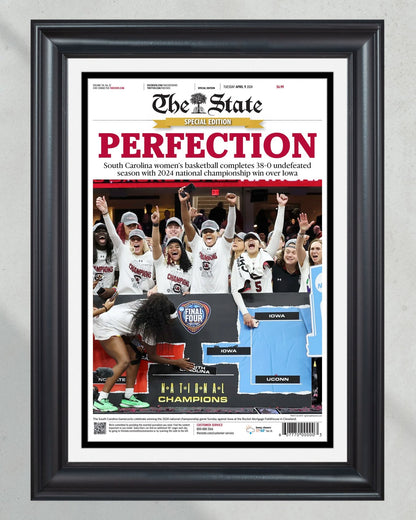 2024 South Carolina Gamecocks Women's Basketball Champions Framed Newspaper - "PERFECTION" - Title Game Frames