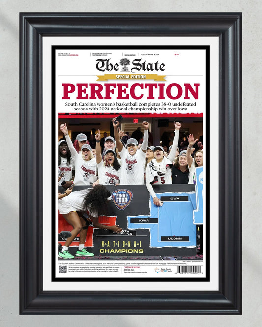 2024 South Carolina Gamecocks Women's Basketball Champions Framed Newspaper - "PERFECTION" - Title Game Frames
