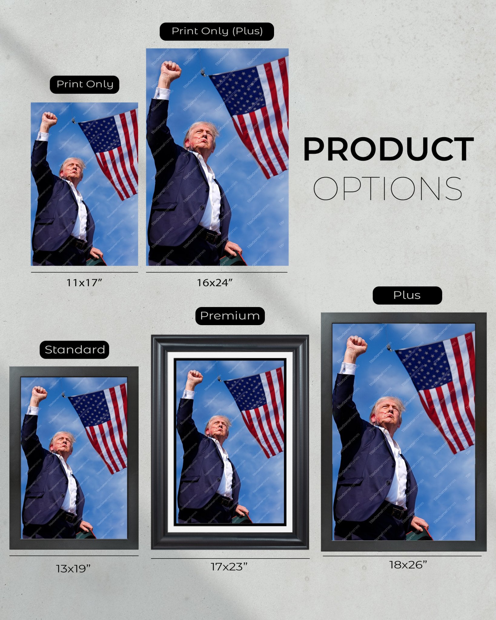 2024 Trump 'Fight! Fight! Fight!' Assassination Attempt - Framed Portrait - Title Game Frames