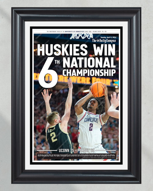 2024 Uconn Huskies ‘WIN 6TH' NCAA Champions Framed Newspaper - Title Game Frames