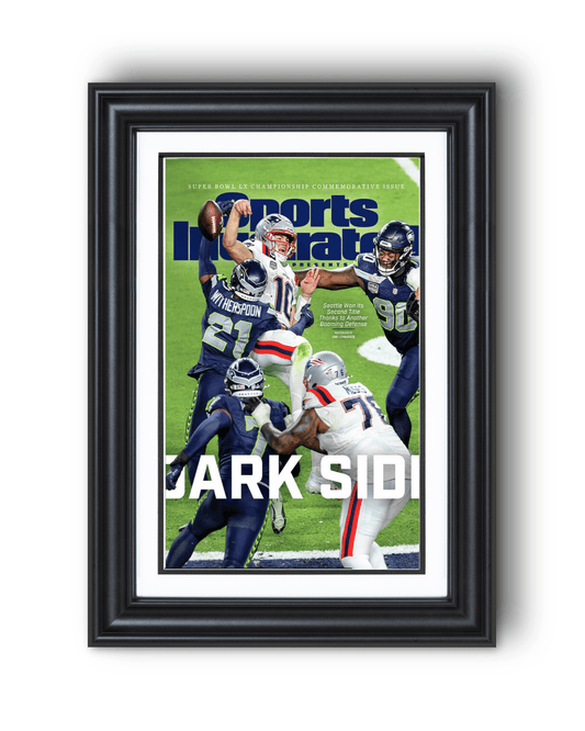 2025 - 26 Seattle Seahawks “Dark Side” The Defensive Choke 29–13 Super Bowl LX Champions Vs Patriots Framed Newspaper - TitleGameFrames.com