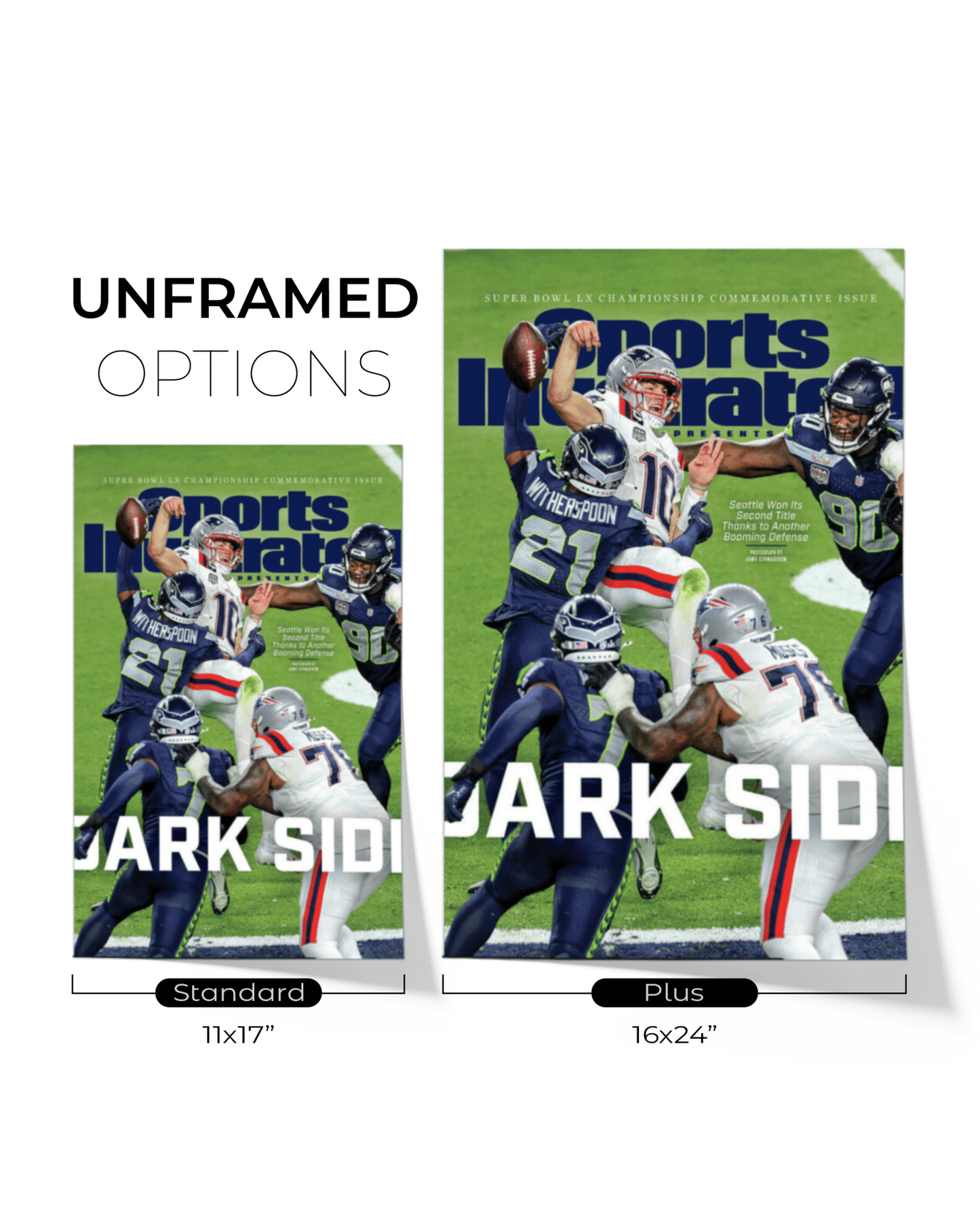 2025 - 26 Seattle Seahawks “Dark Side” The Defensive Choke 29–13 Super Bowl LX Champions Vs Patriots Framed Newspaper - TitleGameFrames.com