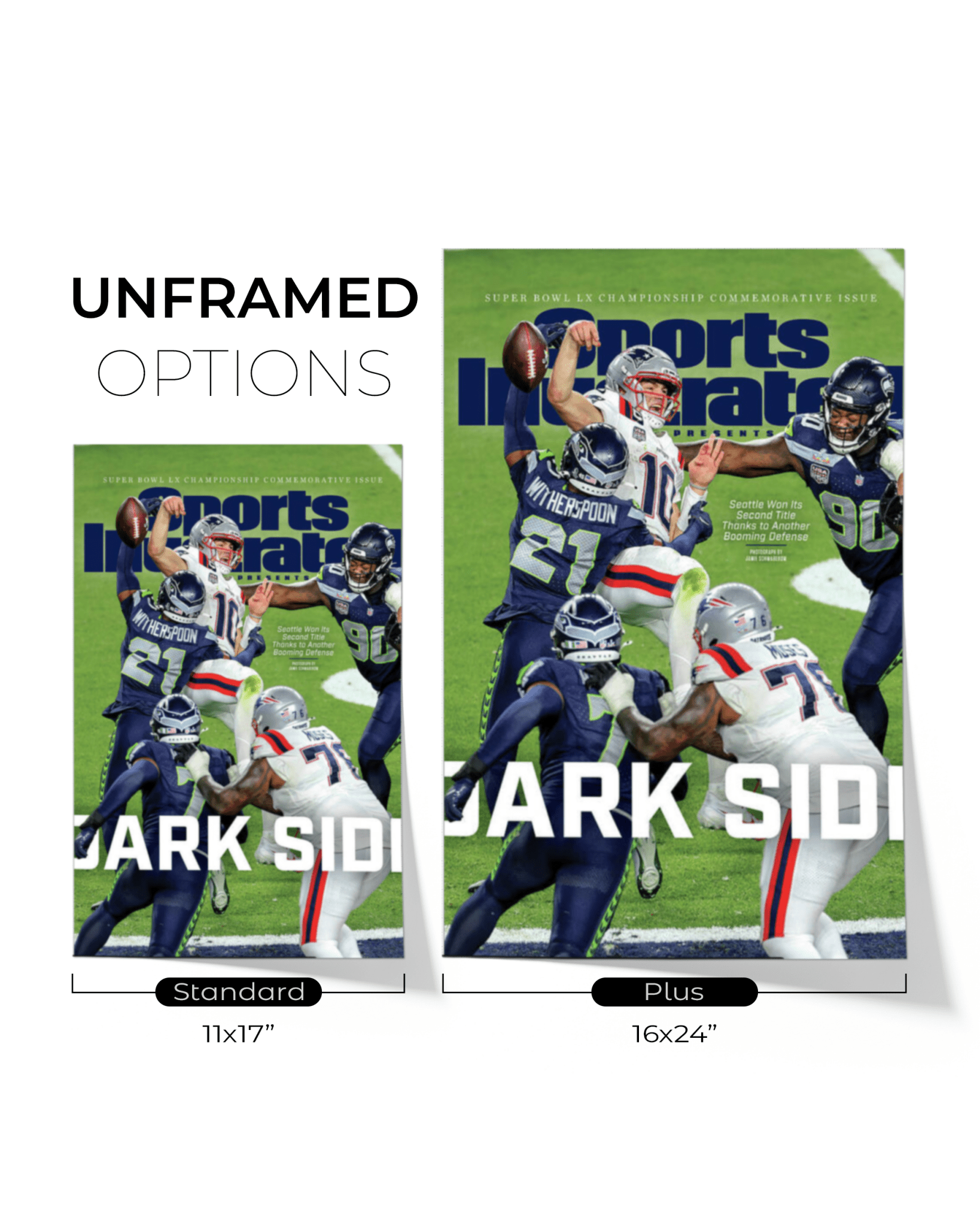 2025 - 26 Seattle Seahawks “Dark Side” The Defensive Choke 29–13 Super Bowl LX Champions Vs Patriots Framed Newspaper - TitleGameFrames.com