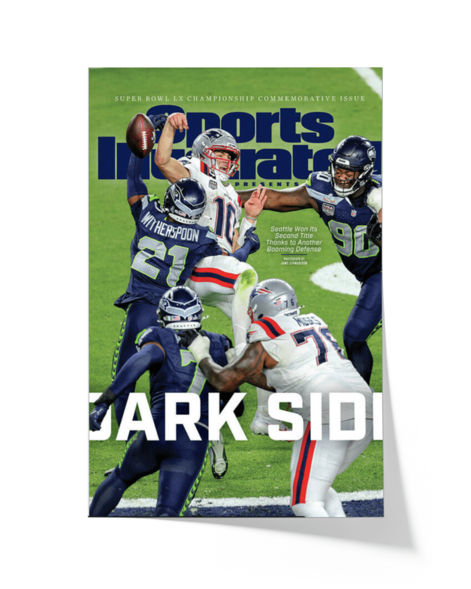 2025 - 26 Seattle Seahawks “Dark Side” The Defensive Choke 29–13 Super Bowl LX Champions Vs Patriots Framed Newspaper - TitleGameFrames.com