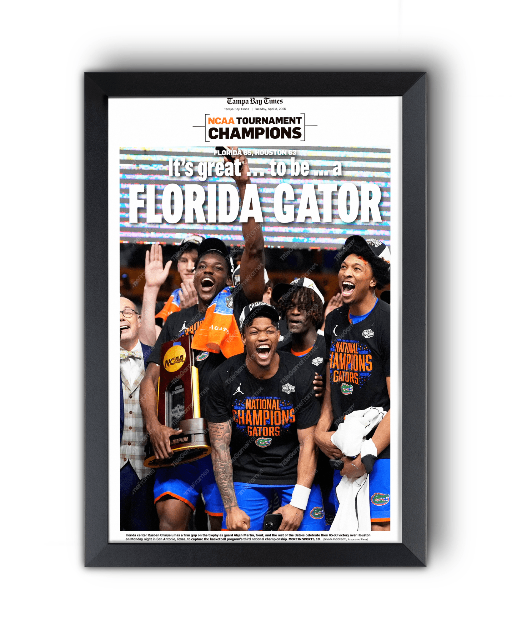2025 Florida Gators NCAA Basketball Champions - Front Page Newspaper - TitleGameFrames.com