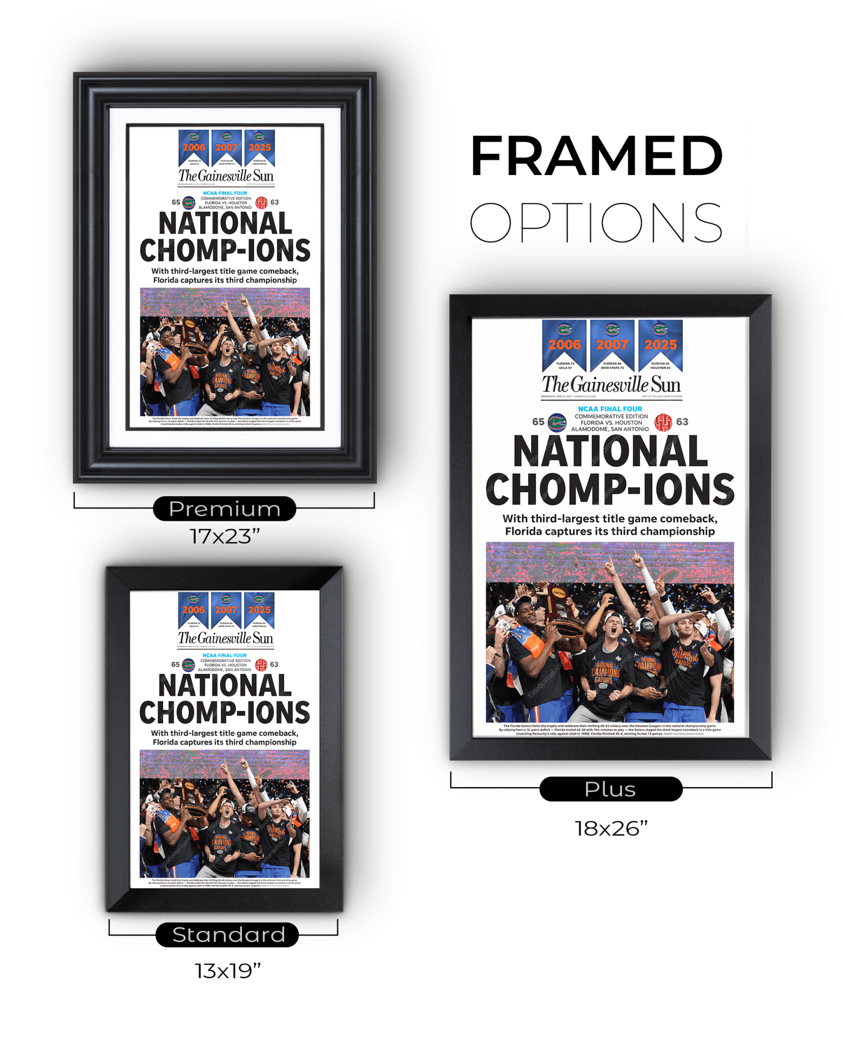 2025 Florida Gators NCAA Basketball 'NATIONAL CHOMPIONS! Framed Newspaper - TitleGameFrames.com