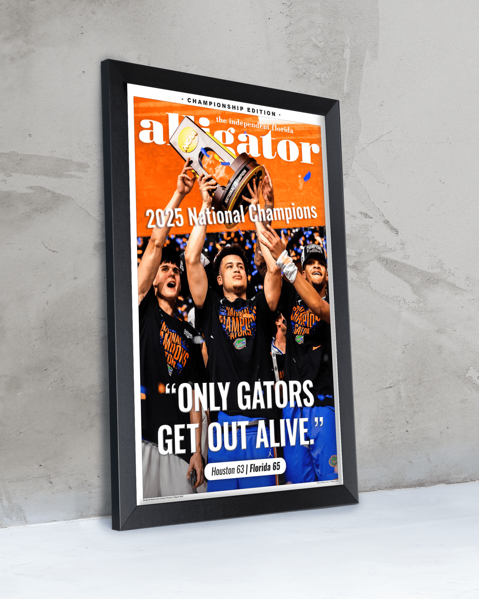 2025 Florida Gators NCAA Champions – "Only Gators Get Out Alive" Framed Alligator Newspaper - TitleGameFrames.com