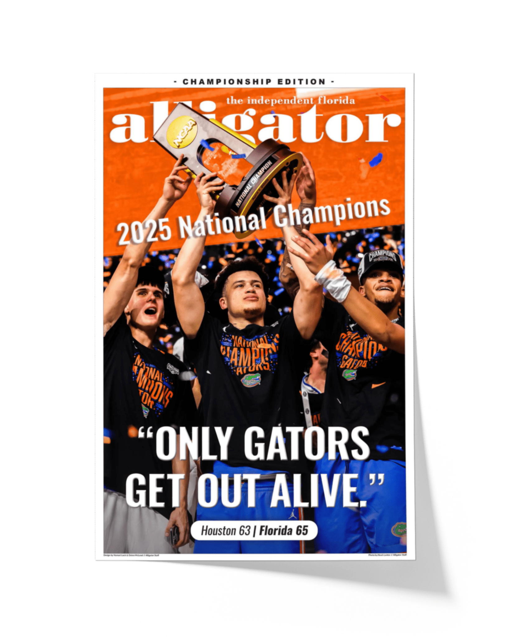 2025 Florida Gators NCAA Champions – "Only Gators Get Out Alive" Framed Alligator Newspaper - TitleGameFrames.com