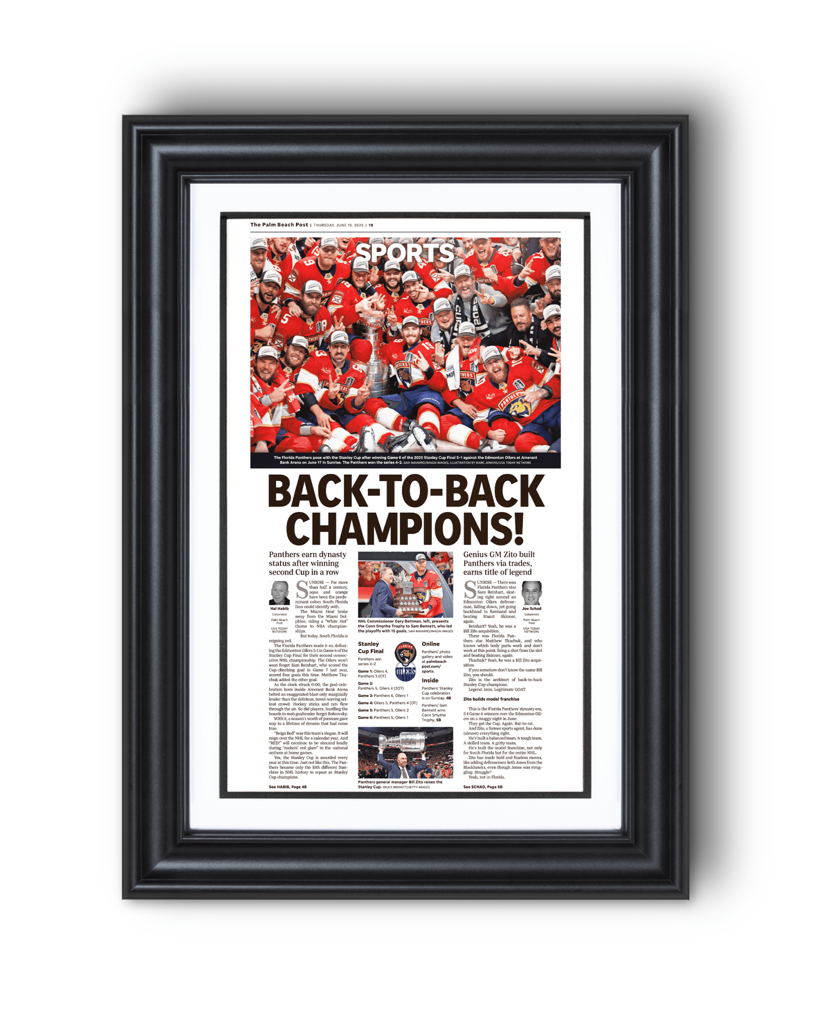 2025 Florida Panthers Stanley Cup "Back - to - Back Champions!" Front Page Newspaper - TitleGameFrames.com