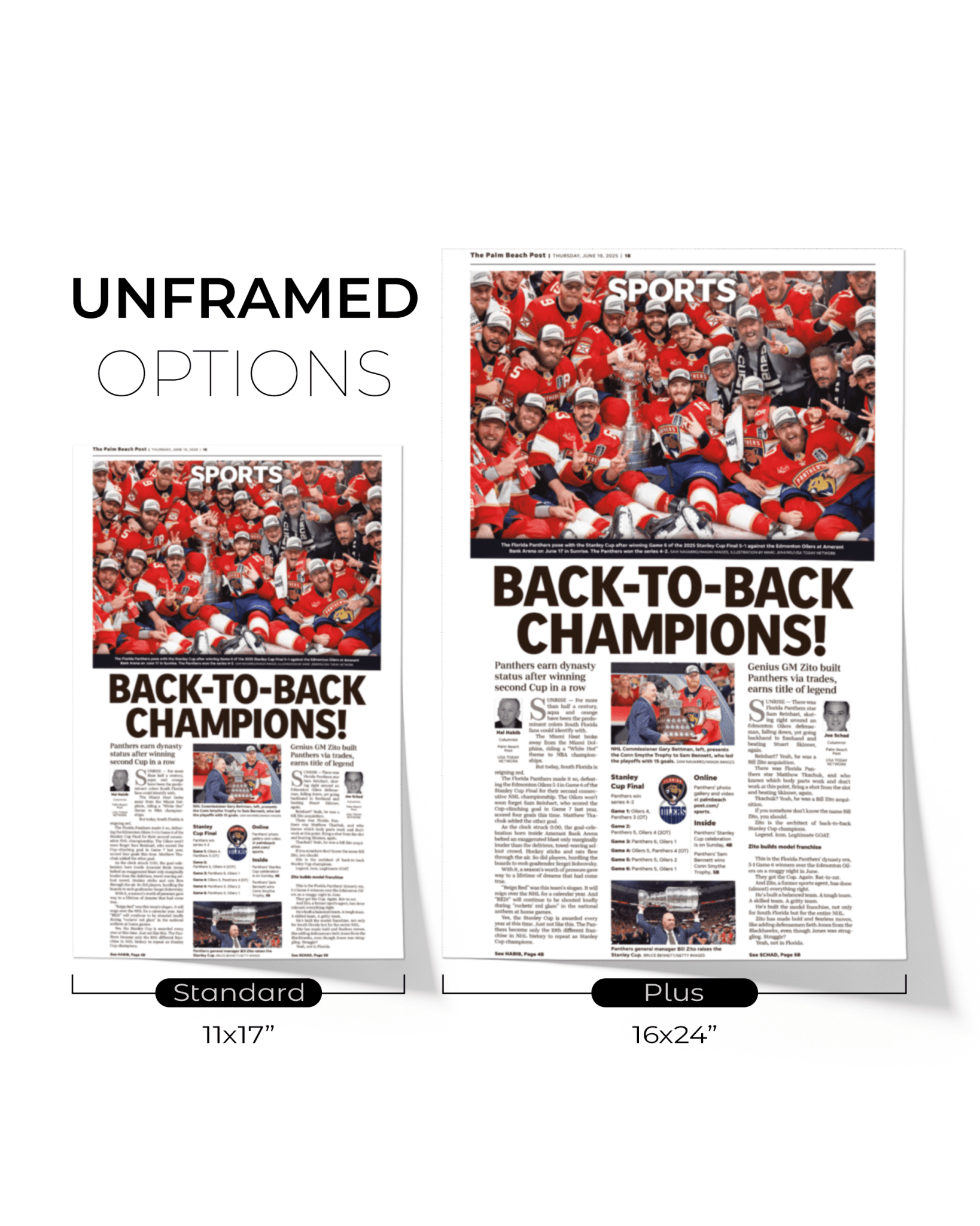 2025 Florida Panthers Stanley Cup "Back - to - Back Champions!" Front Page Newspaper - TitleGameFrames.com