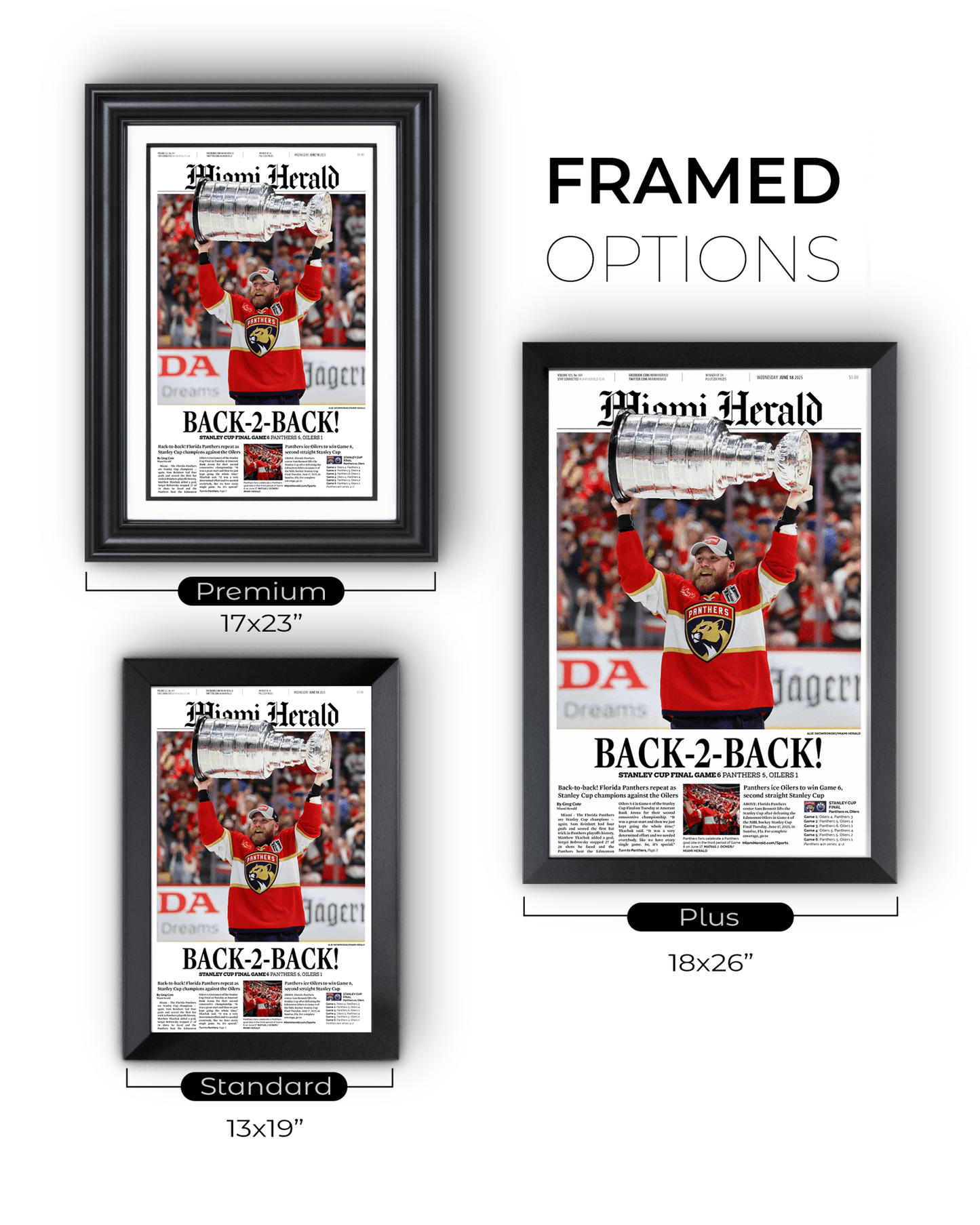 2025 Florida Panthers Stanley Cup Champions "Back - to - Back" Framed Front Page Newspaper - TitleGameFrames.com