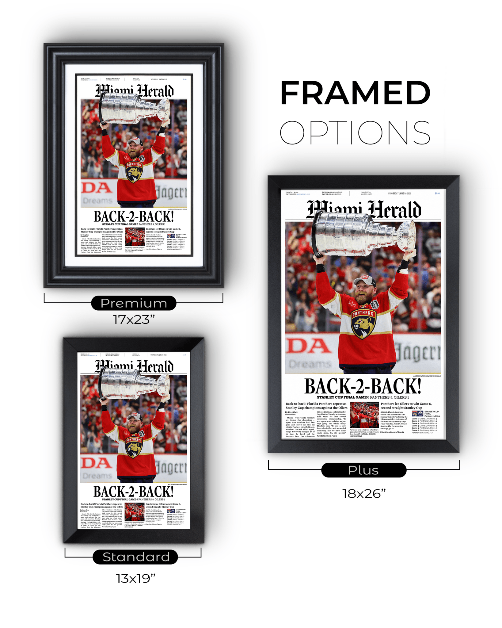 2025 Florida Panthers Stanley Cup Champions "Back - to - Back" Framed Front Page Newspaper - TitleGameFrames.com
