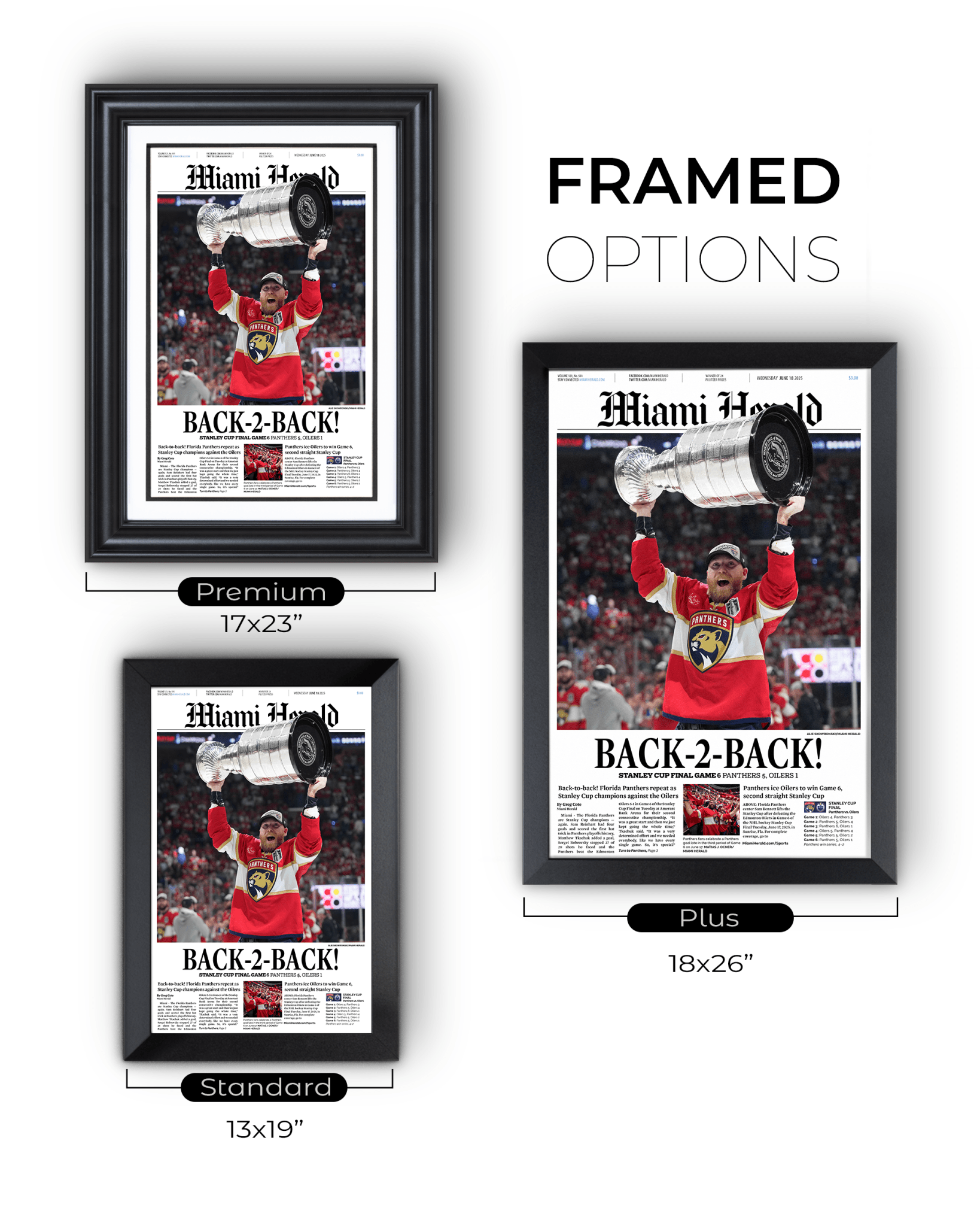 2025 Florida Panthers Stanley Cup Champions "Back - to - Back" Framed Front Page Newspaper - TitleGameFrames.com