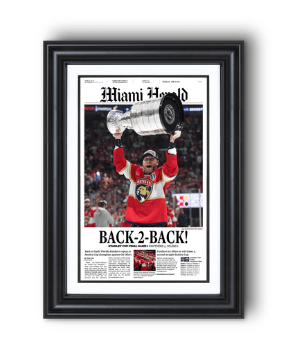 2025 Florida Panthers Stanley Cup Champions "Back - to - Back" Framed Front Page Newspaper - TitleGameFrames.com